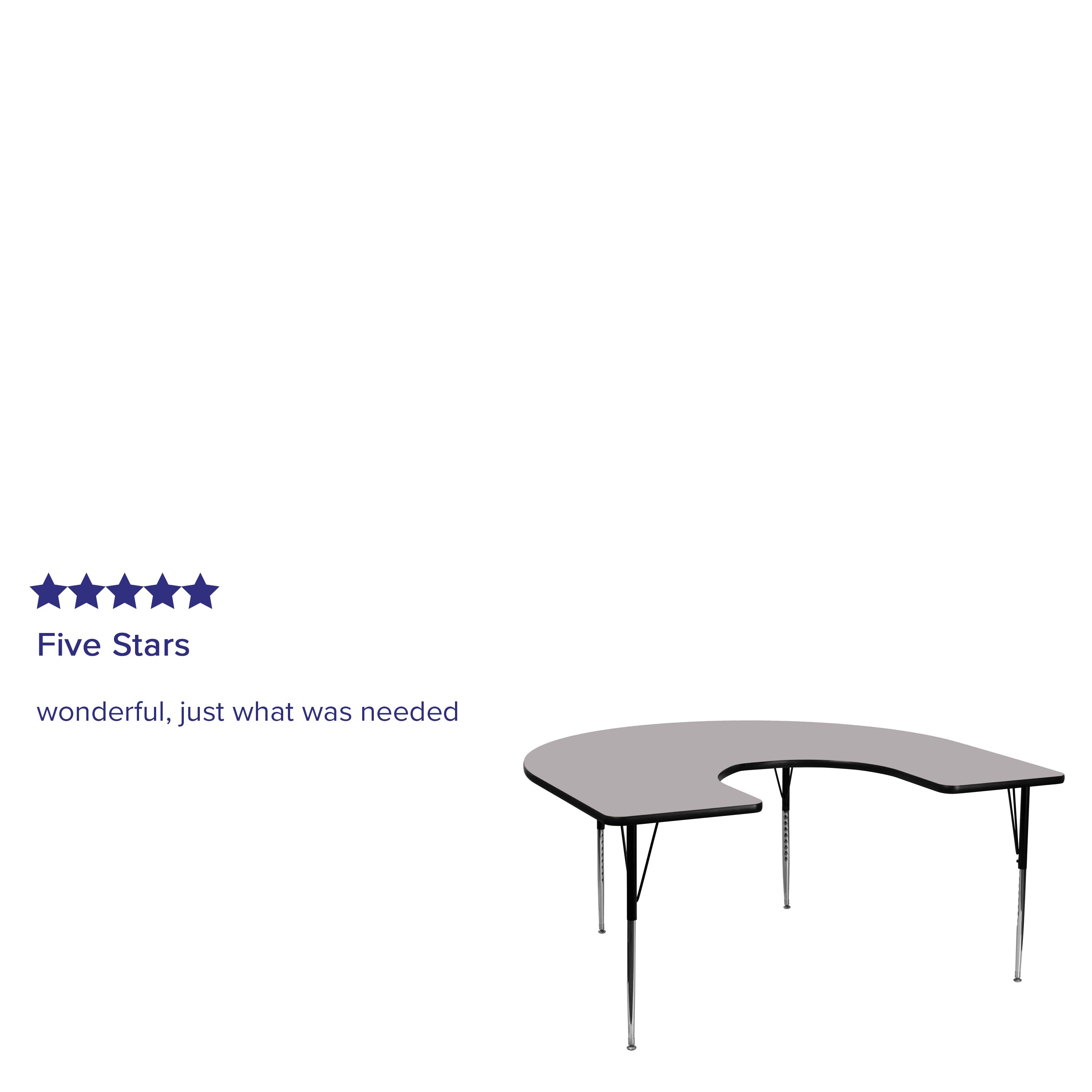 Wren 60''W x 66''L Horseshoe Grey Thermal Laminate Activity Table - Standard Height Adjustable Legs