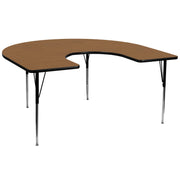 Wren 60''W x 66''L Horseshoe Oak Thermal Laminate Activity Table - Standard Height Adjustable Legs