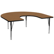Wren 60''W x 66''L Horseshoe Oak Thermal Laminate Activity Table - Height Adjustable Short Legs