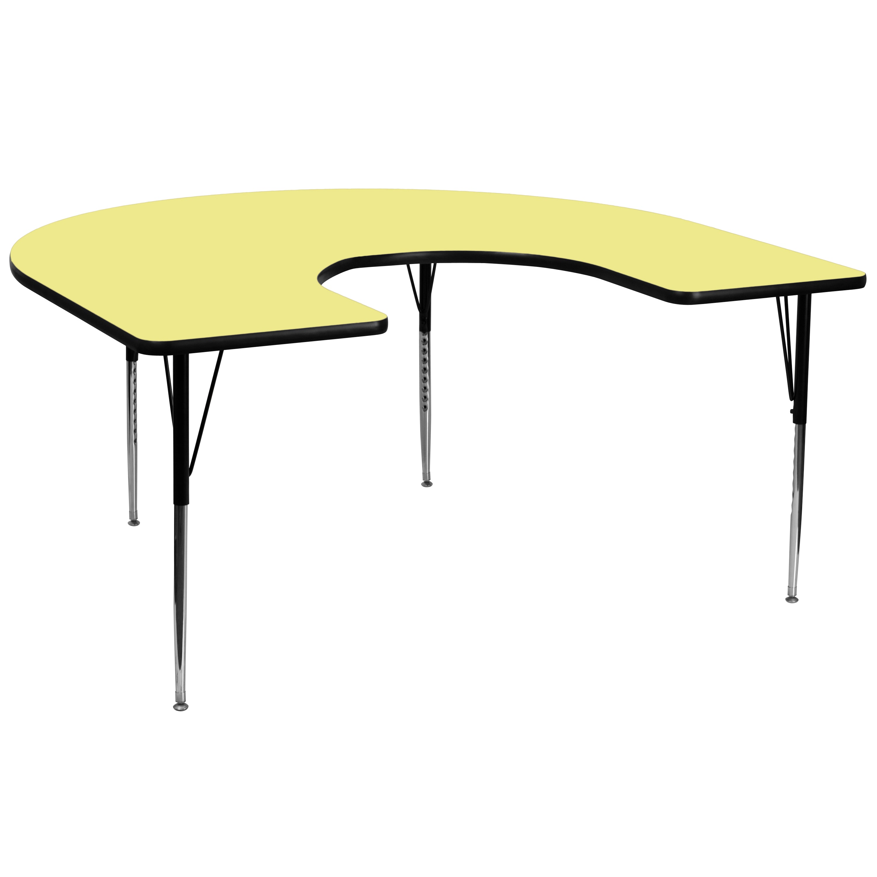 Wren 60''W x 66''L Horseshoe Yellow Thermal Laminate Activity Table - Standard Height Adjustable Legs