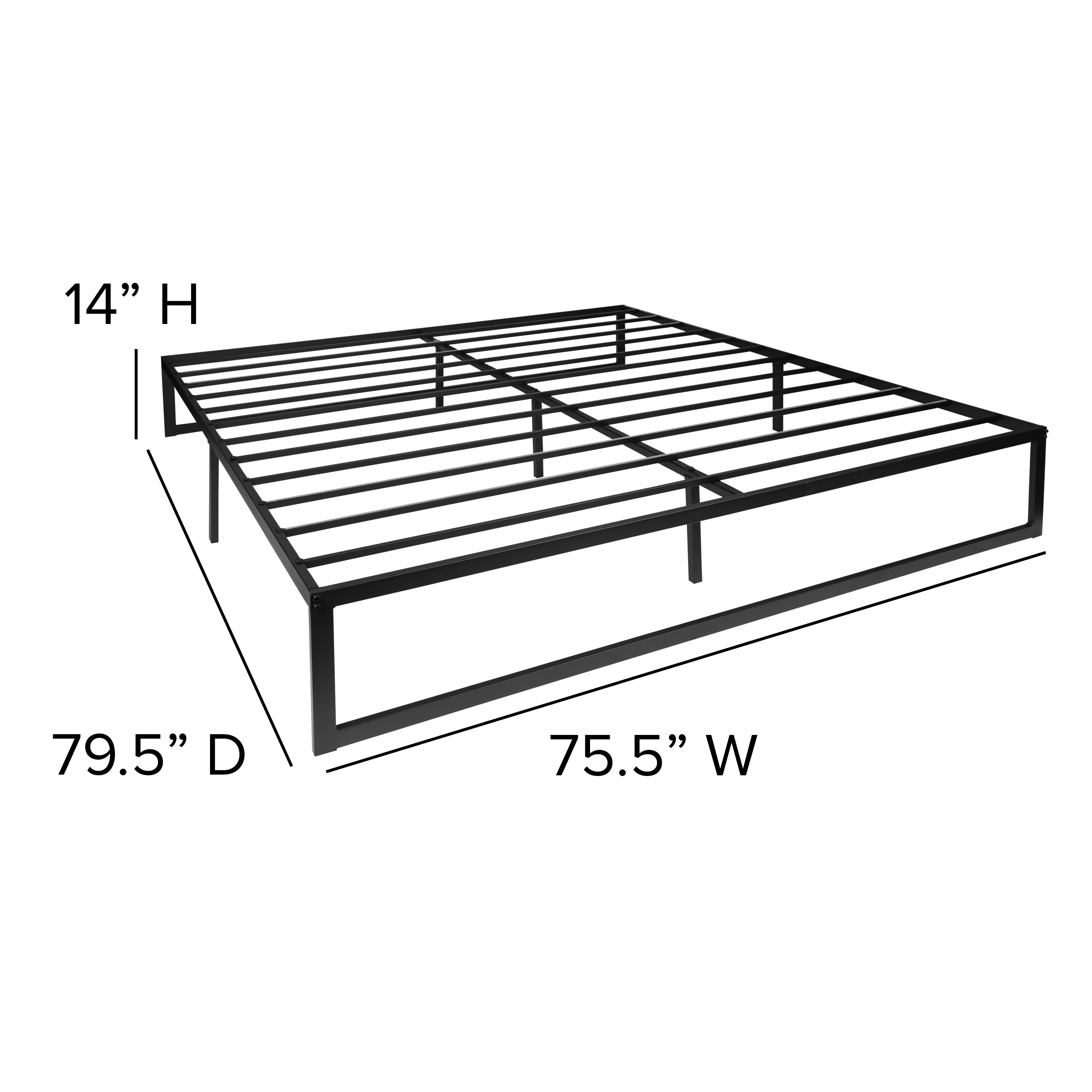 Leo 14 Inch Metal Platform Bed Frame with 10 Inch Pocket Spring Mattress in a Box and 2 Inch Cool Gel Memory Foam Topper - King