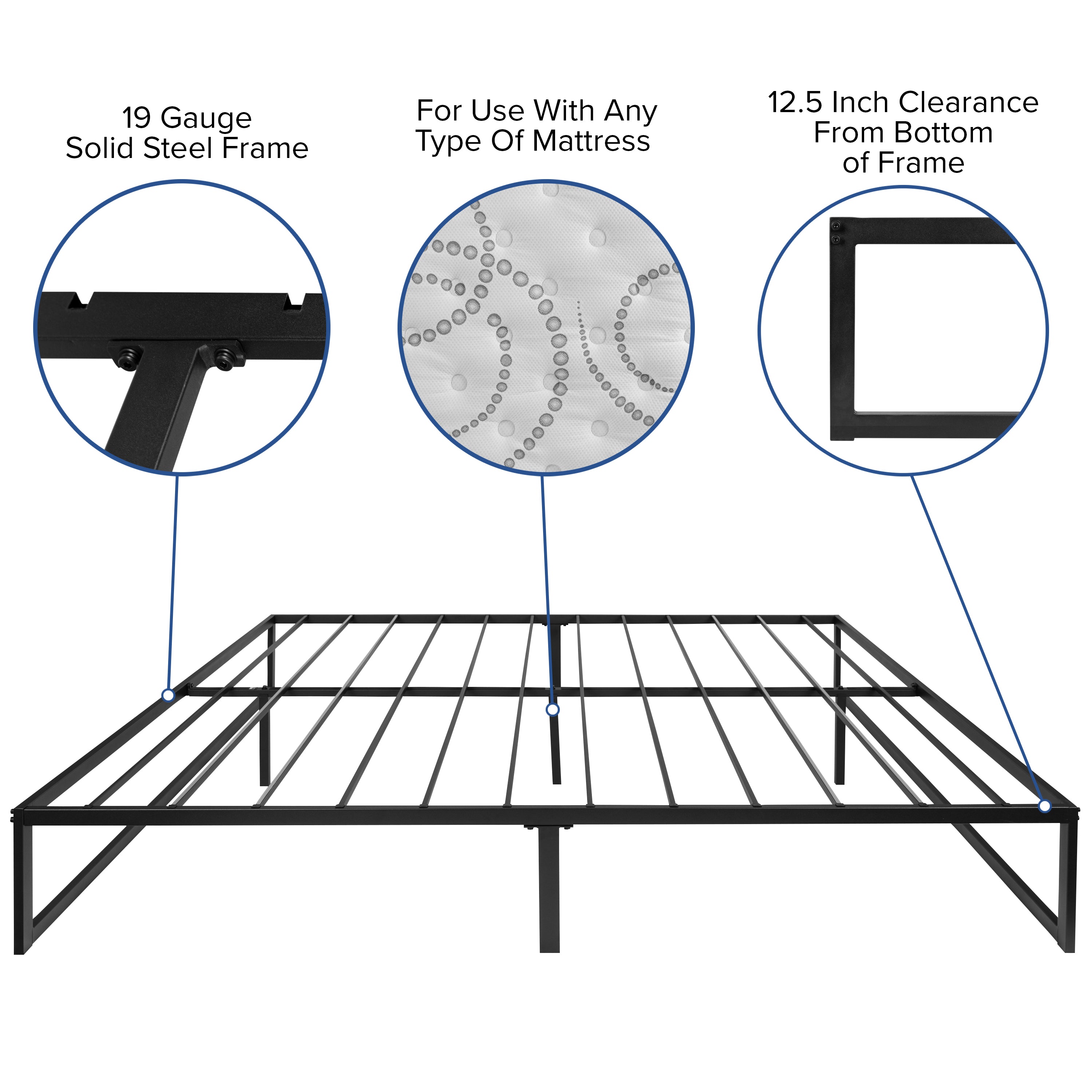 Leo 14 Inch Metal Platform Bed Frame with 10 Inch Pocket Spring Mattress in a Box and 2 Inch Cool Gel Memory Foam Topper - King