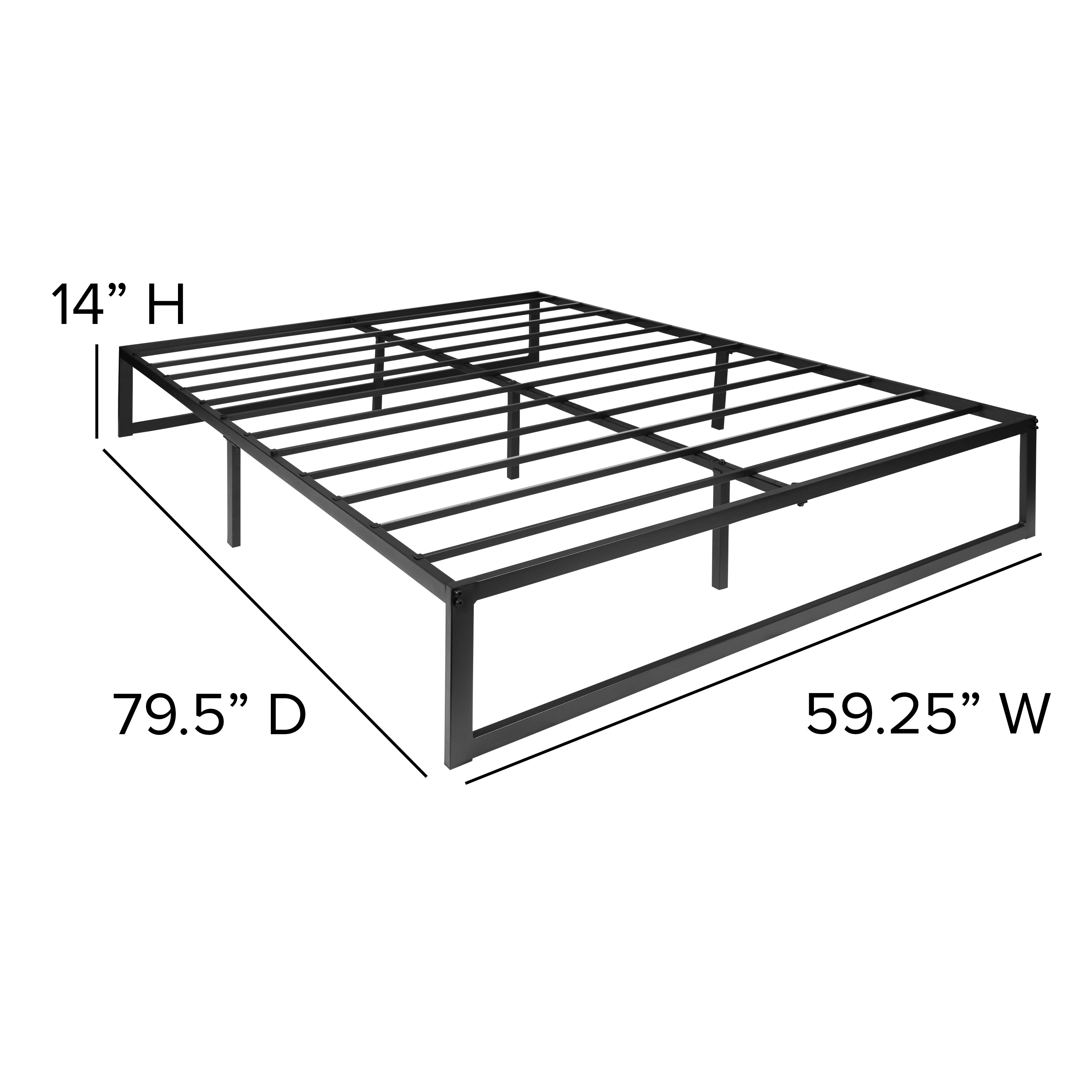 Louis 14 Inch Metal Platform Bed Frame with 12 Inch Pocket Spring Mattress in a Box (No Box Spring Required) - Queen