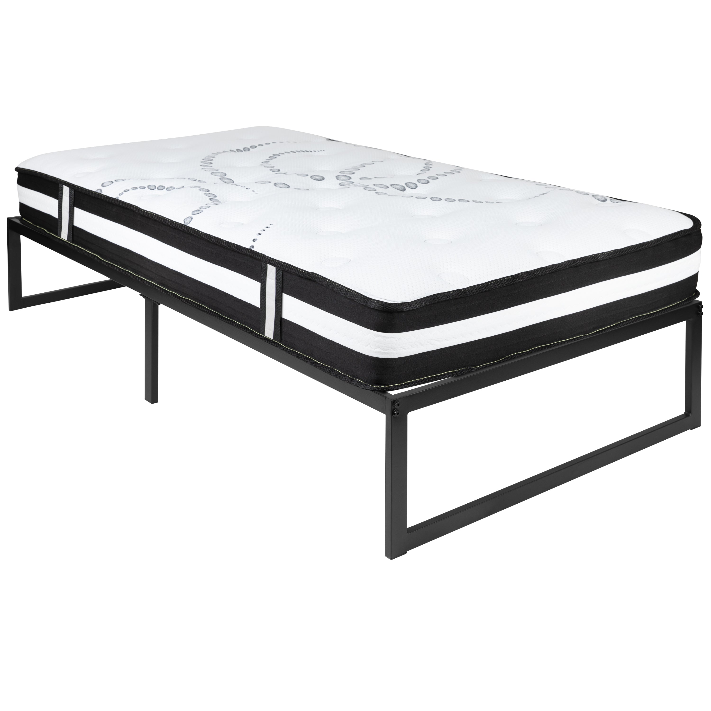 Louis 14 Inch Metal Platform Bed Frame with 12 Inch Pocket Spring Mattress in a Box (No Box Spring Required) - Twin