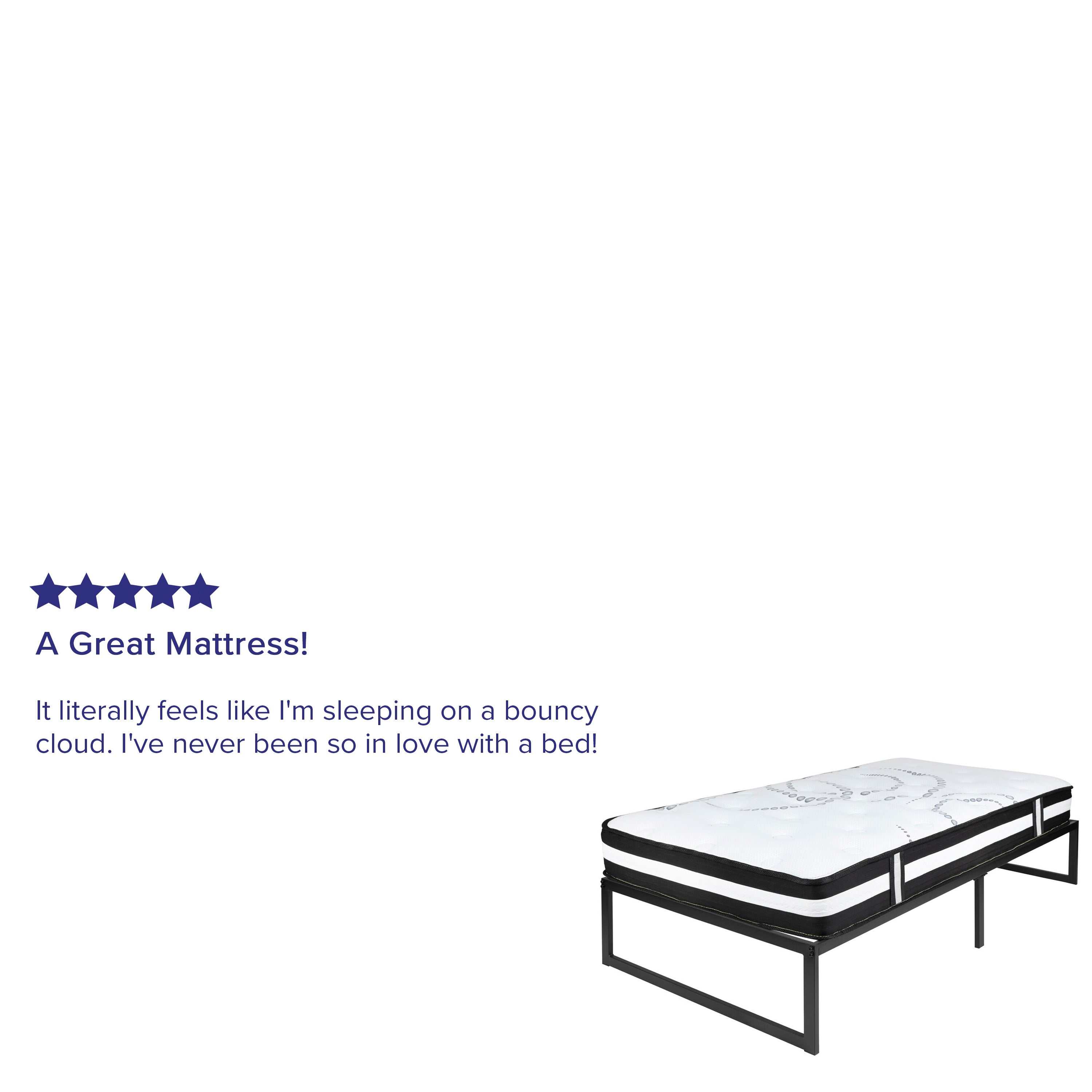 Louis 14 Inch Metal Platform Bed Frame with 12 Inch Pocket Spring Mattress in a Box (No Box Spring Required) - Twin