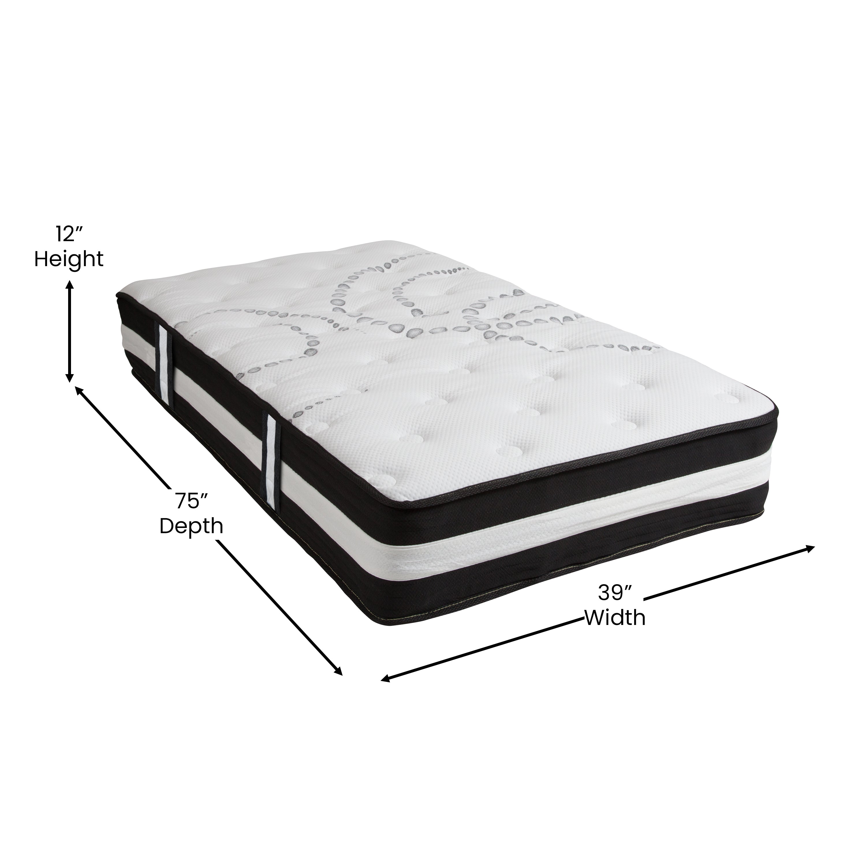 Leo 14 Inch Metal Platform Bed Frame with 12 Inch Pocket Spring Mattress in a Box and 2 Inch Cool Gel Memory Foam Topper - Twin