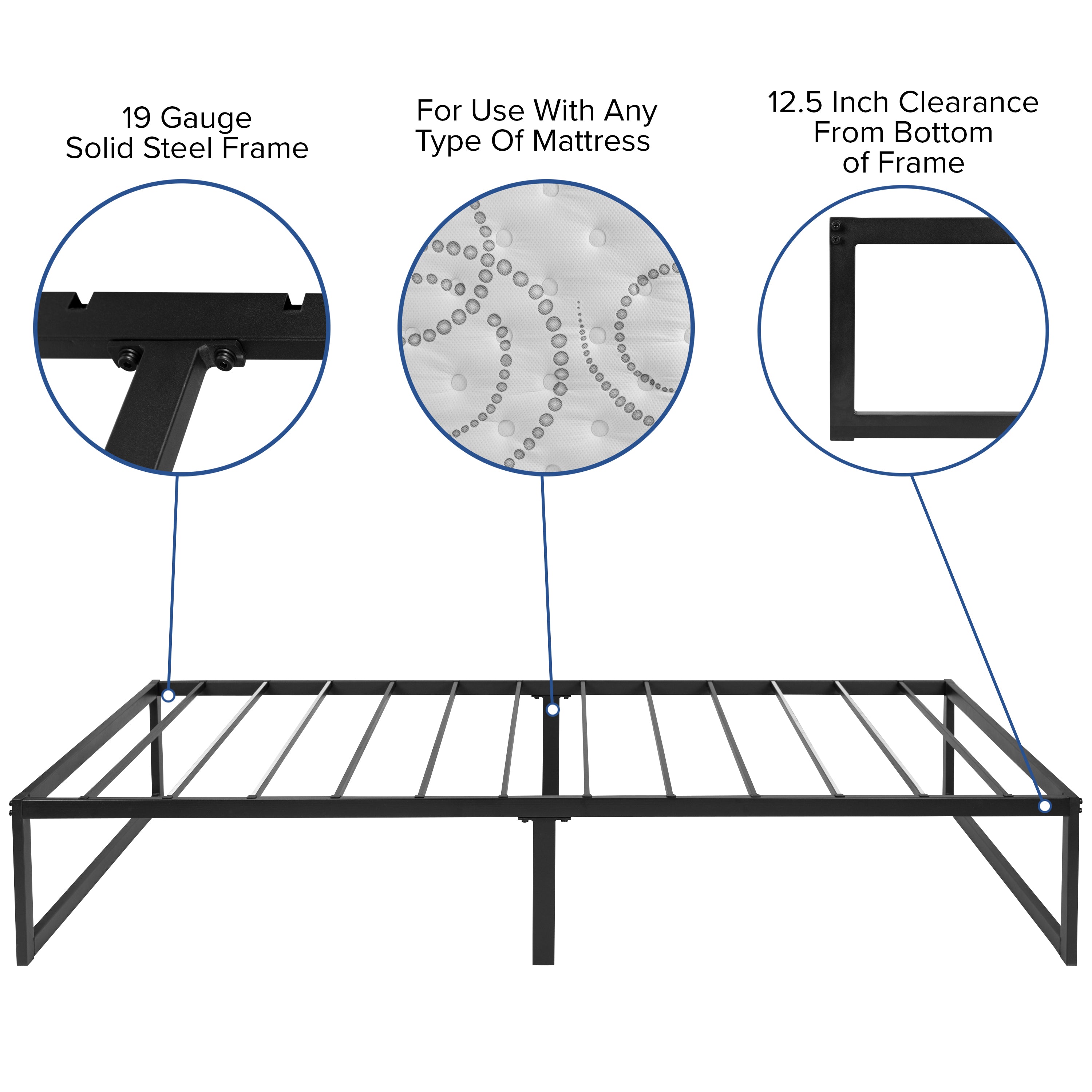 Leo 14 Inch Metal Platform Bed Frame with 12 Inch Pocket Spring Mattress in a Box and 2 Inch Cool Gel Memory Foam Topper - Twin
