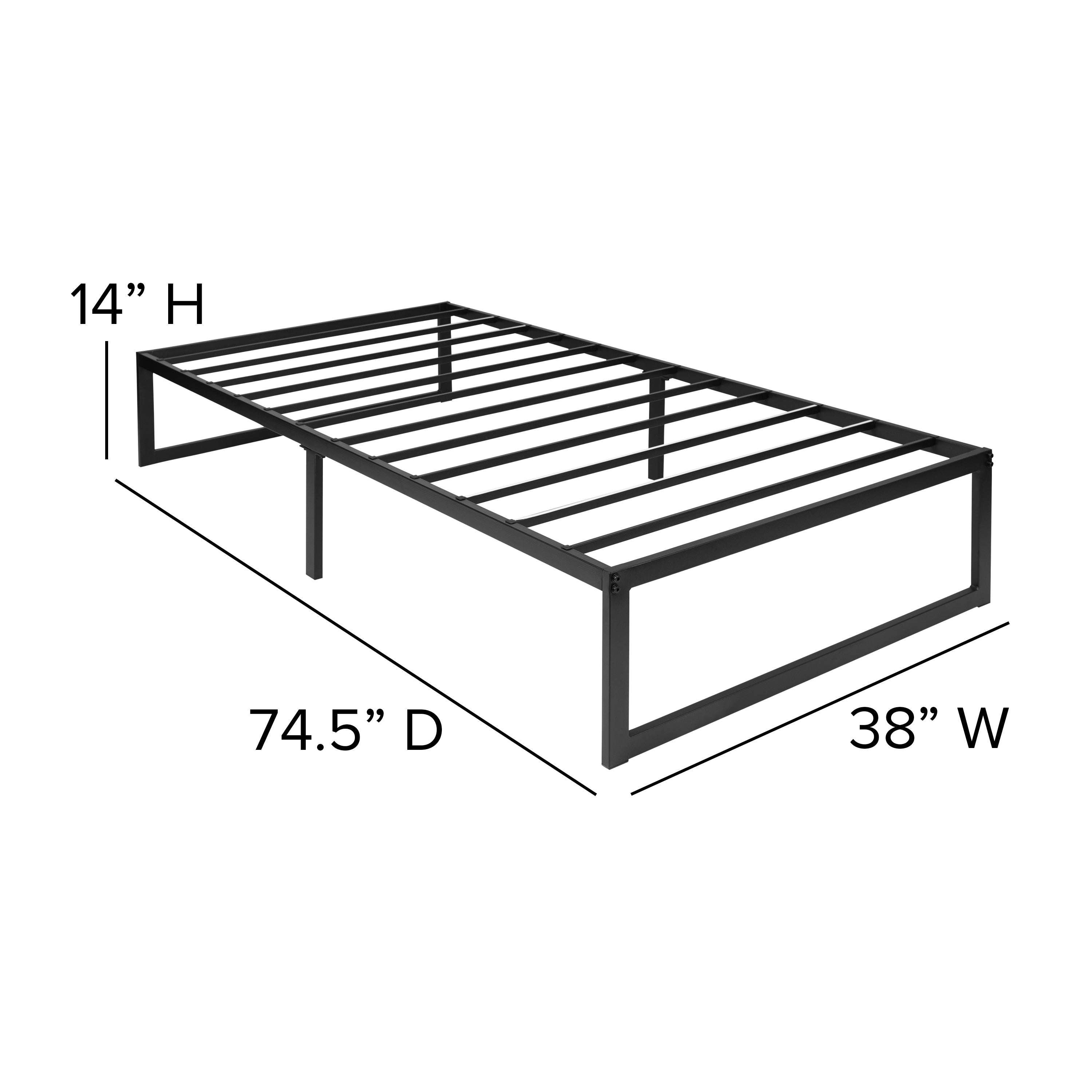 Leo 14 Inch Metal Platform Bed Frame with 12 Inch Pocket Spring Mattress in a Box and 3 inch Cool Gel Memory Foam Topper - Twin