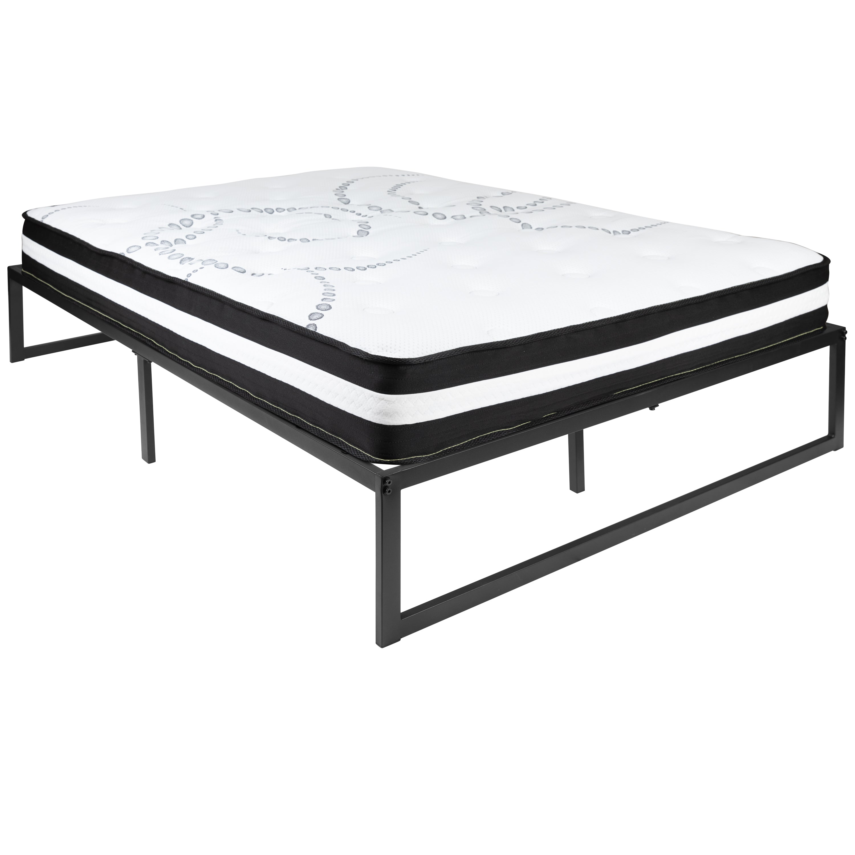 Louis 14 Inch Metal Platform Bed Frame with 10 Inch Pocket Spring Mattress in a Box (No Box Spring Required) - Full