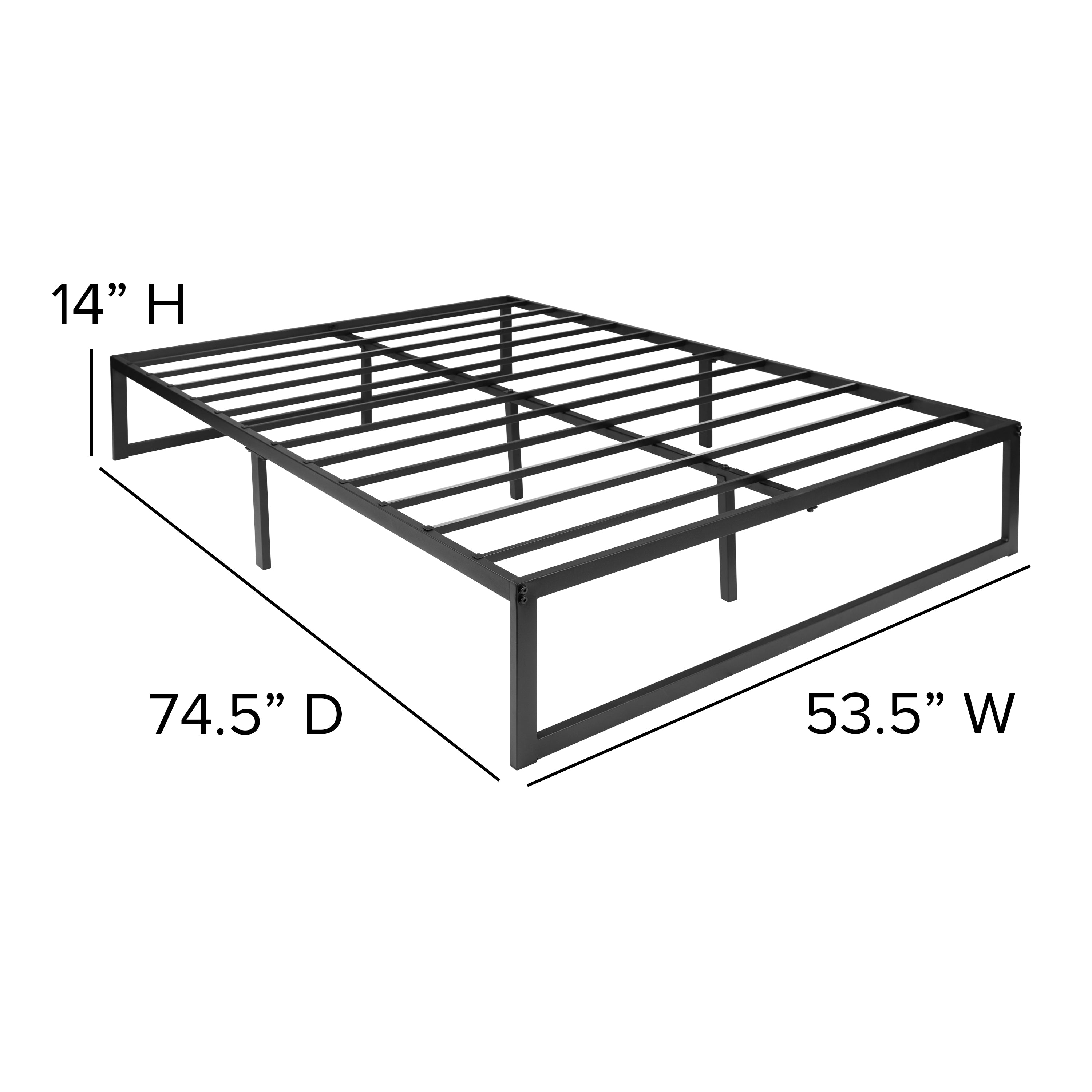Louis 14 Inch Metal Platform Bed Frame with 10 Inch Pocket Spring Mattress in a Box (No Box Spring Required) - Full