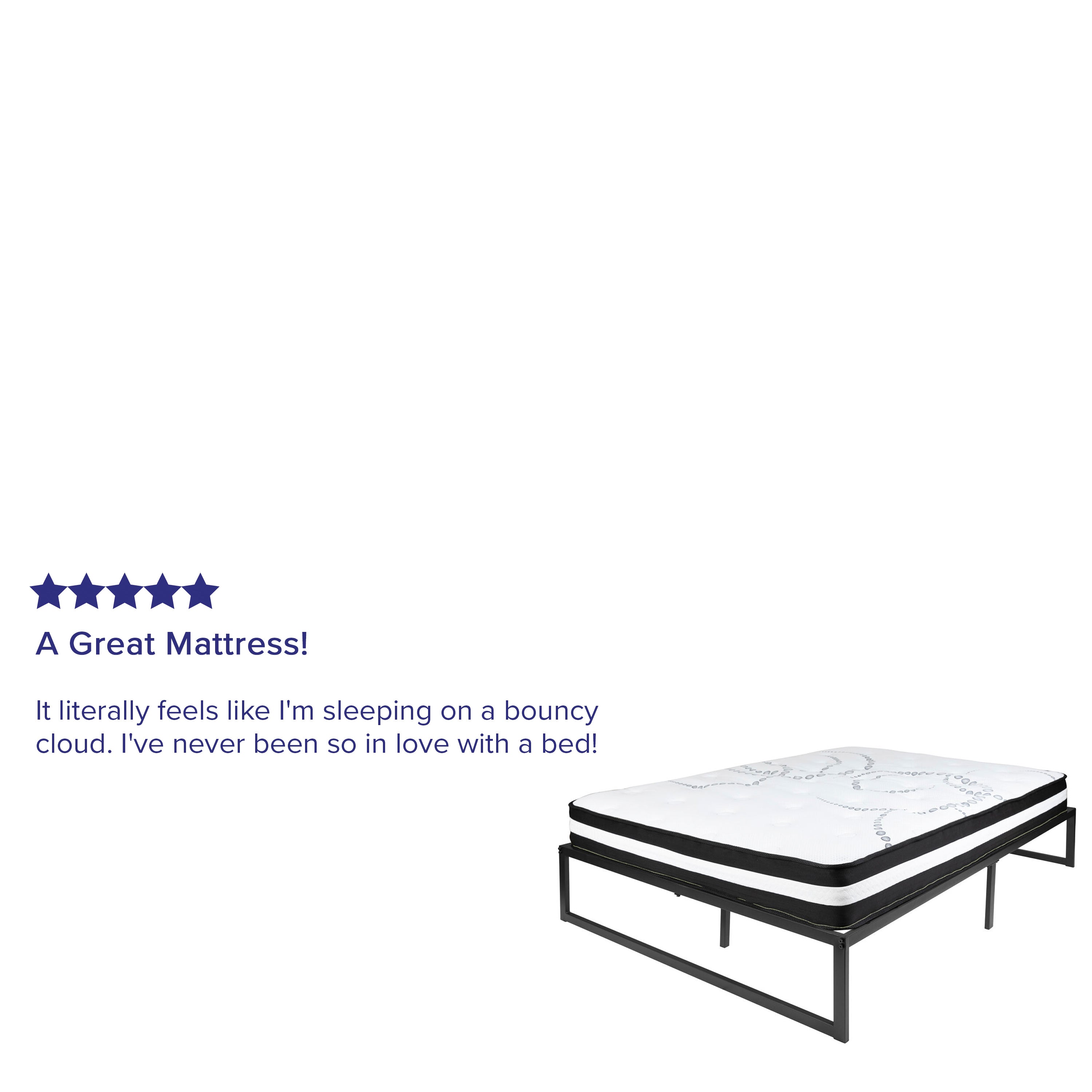 Louis 14 Inch Metal Platform Bed Frame with 10 Inch Pocket Spring Mattress in a Box (No Box Spring Required) - Full