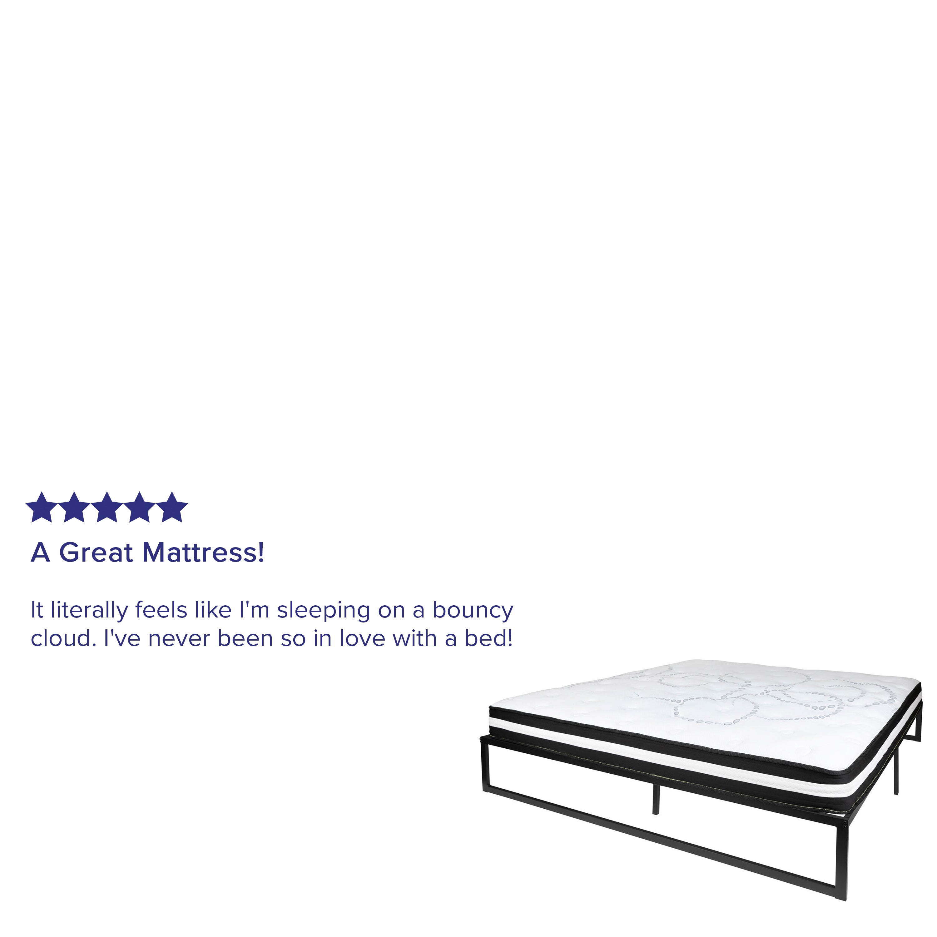 Louis 14 Inch Metal Platform Bed Frame with 10 Inch Pocket Spring Mattress in a Box (No Box Spring Required) - King