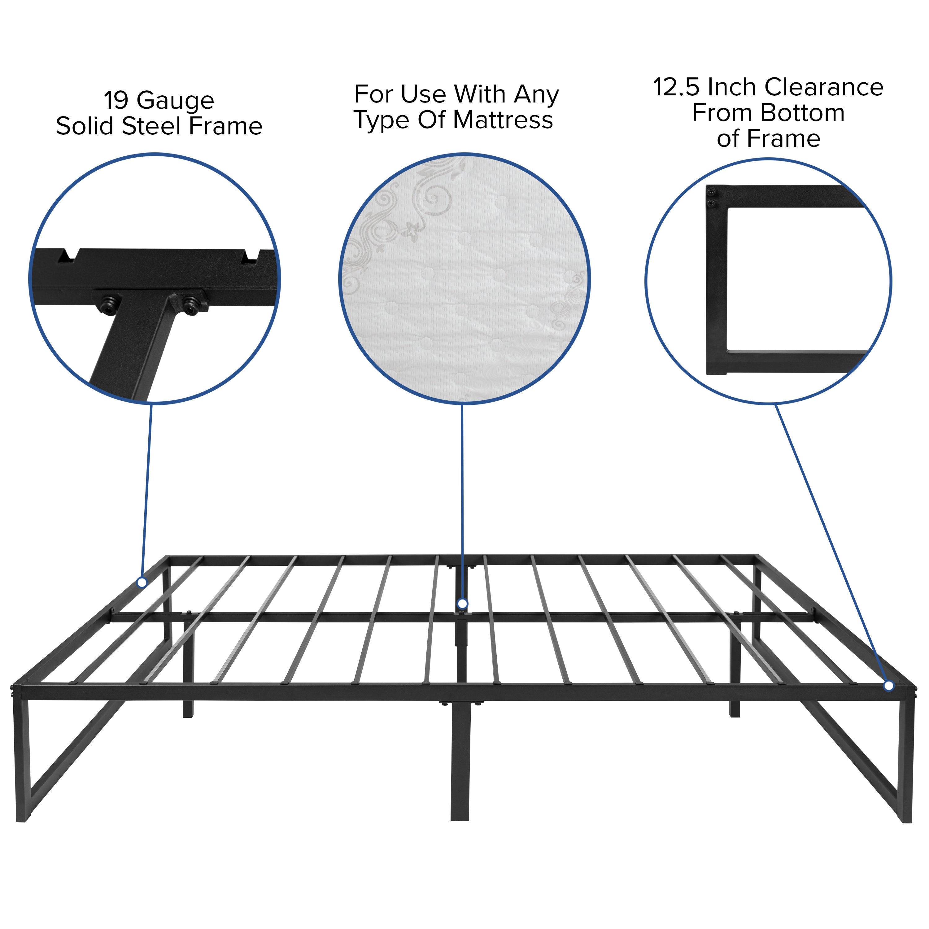 Louis 14 Inch Metal Platform Bed Frame with 12 Inch Memory Foam Pocket Spring Mattress in a Box (No Box Spring Required) - Full