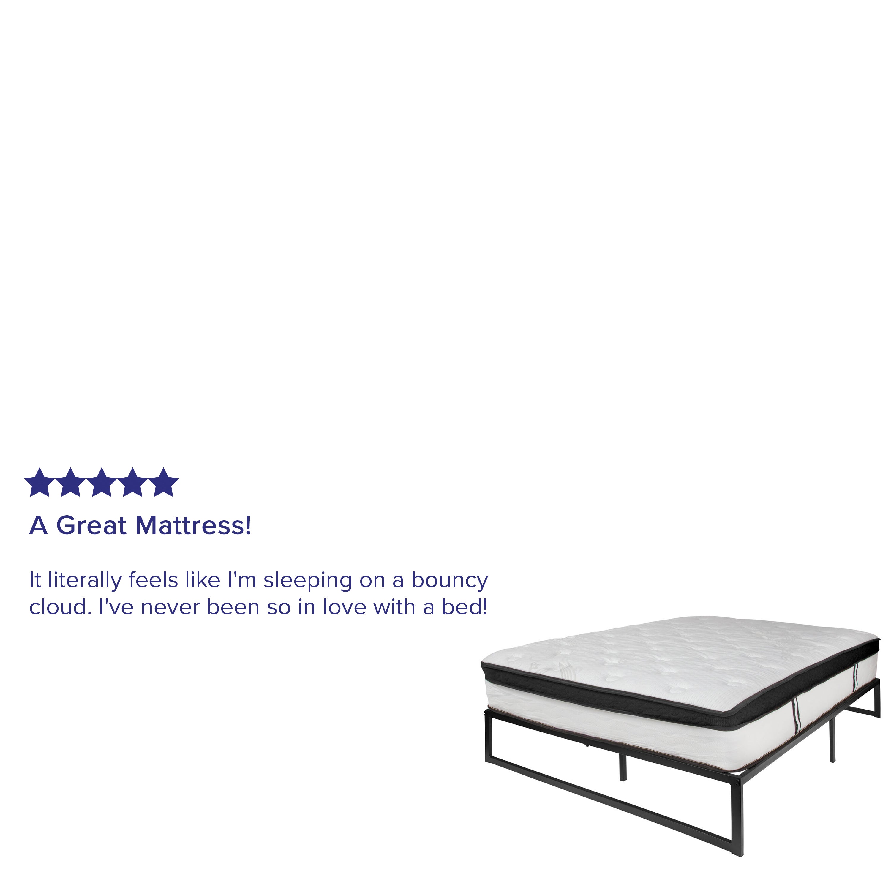 Louis 14 Inch Metal Platform Bed Frame with 12 Inch Memory Foam Pocket Spring Mattress in a Box (No Box Spring Required) - Queen