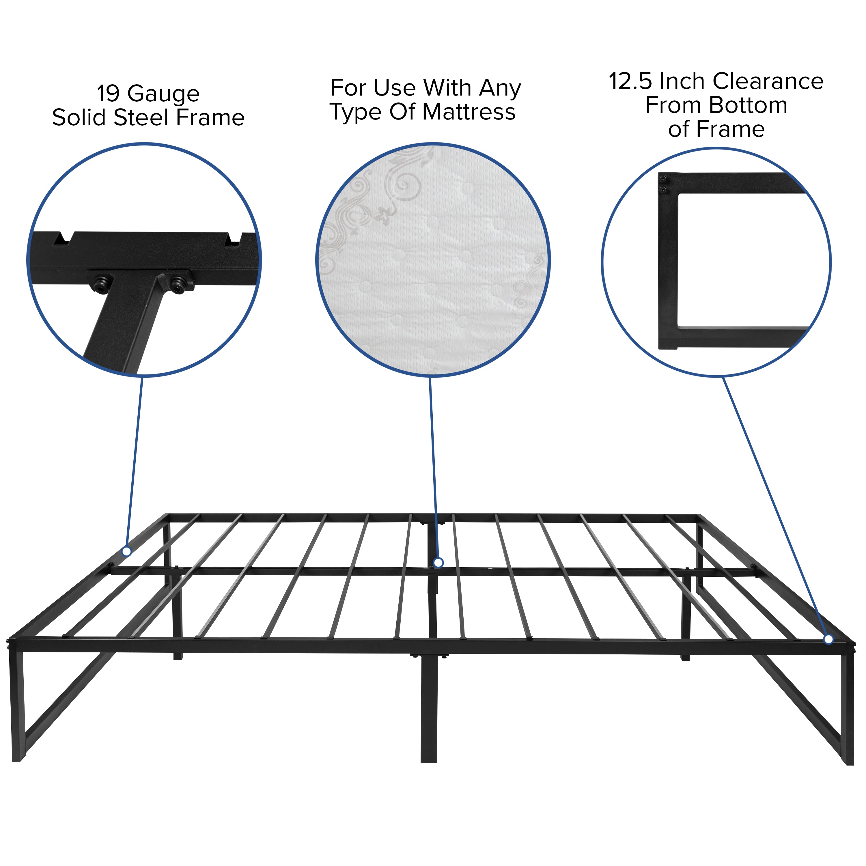 Louis 14 Inch Metal Platform Bed Frame with 12 Inch Memory Foam Pocket Spring Mattress in a Box (No Box Spring Required) - Queen