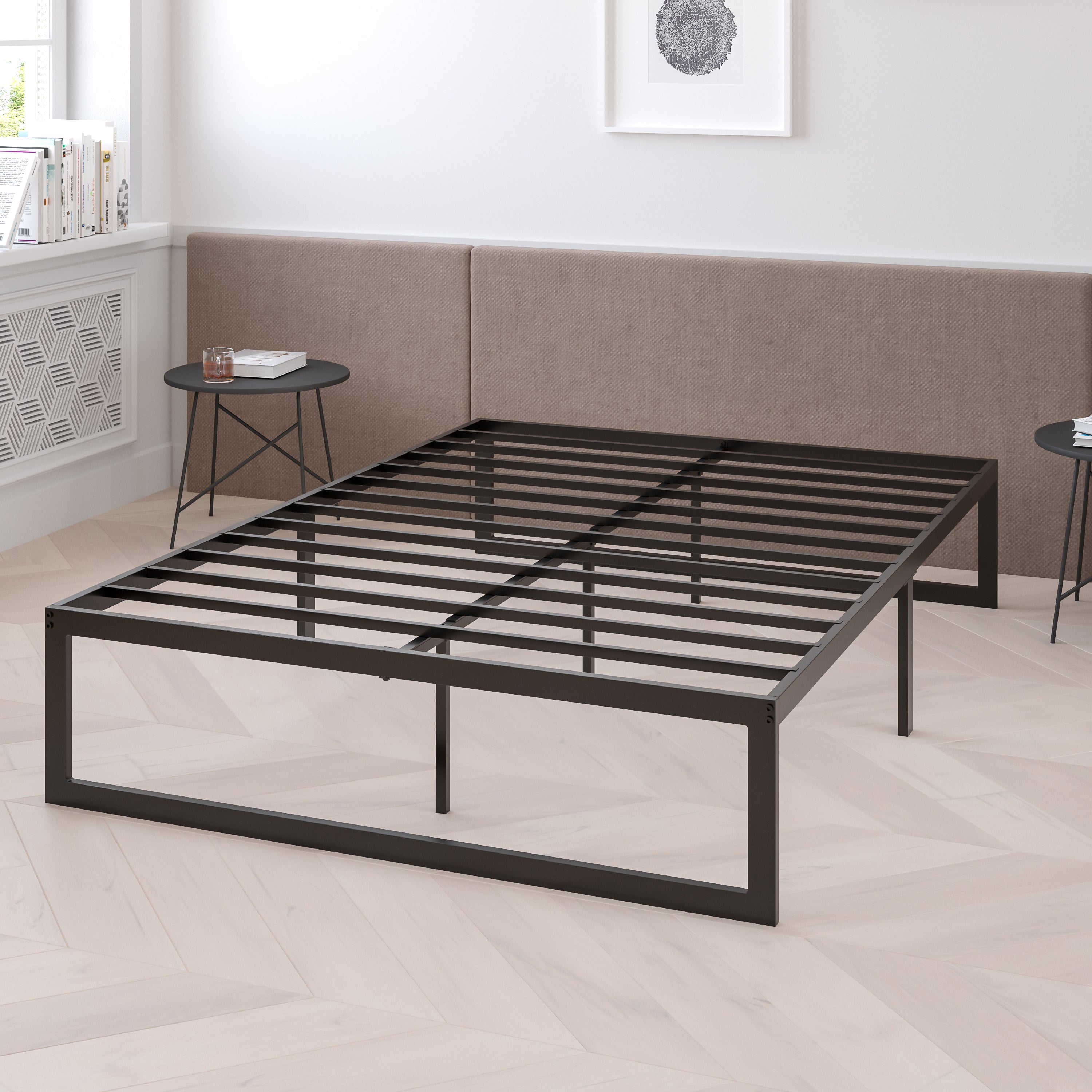 Lana 14 Inch Metal Platform Bed Frame - No Box Spring Needed with Steel Slat Support and Quick Lock Functionality (Full)