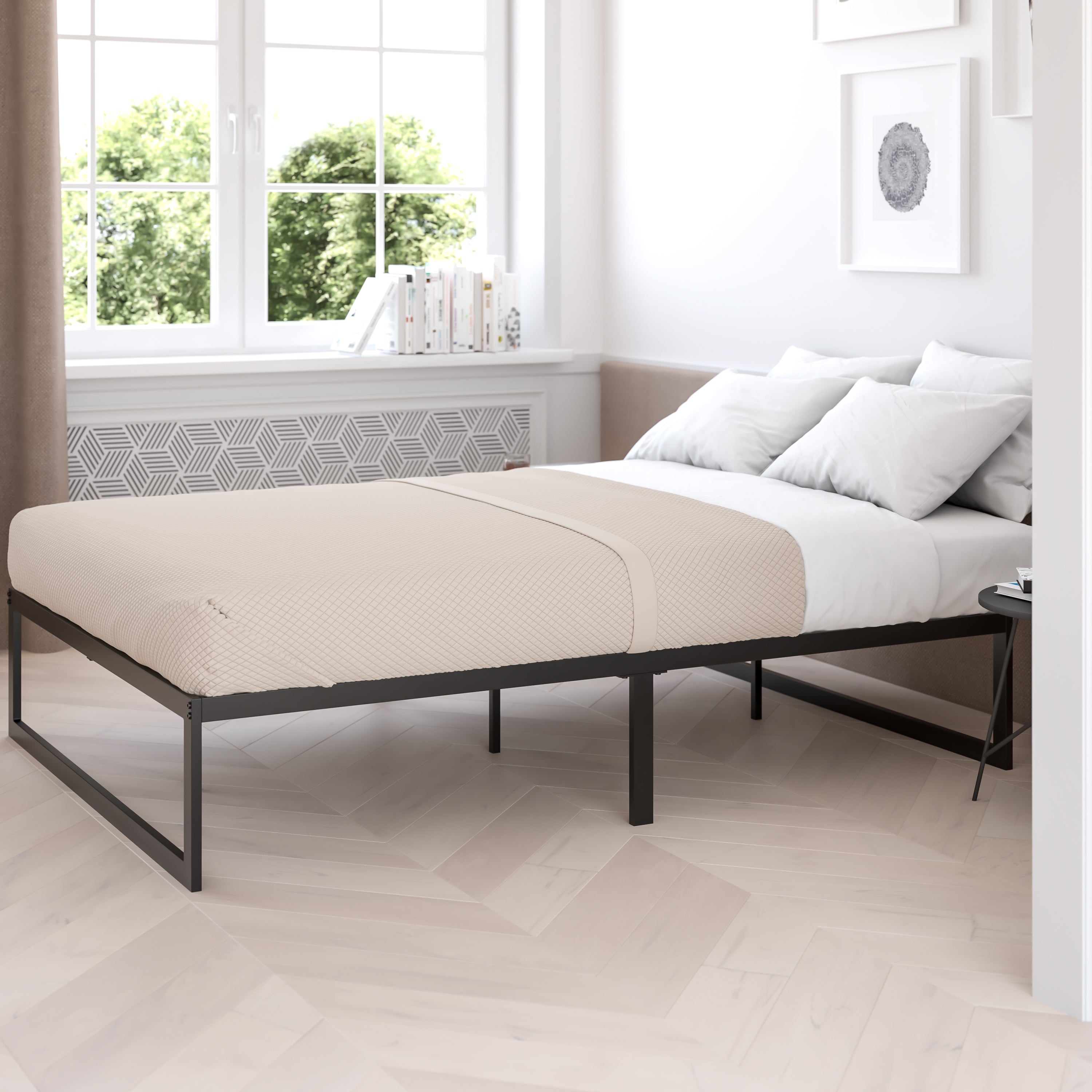Lana 14 Inch Metal Platform Bed Frame - No Box Spring Needed with Steel Slat Support and Quick Lock Functionality (Queen)