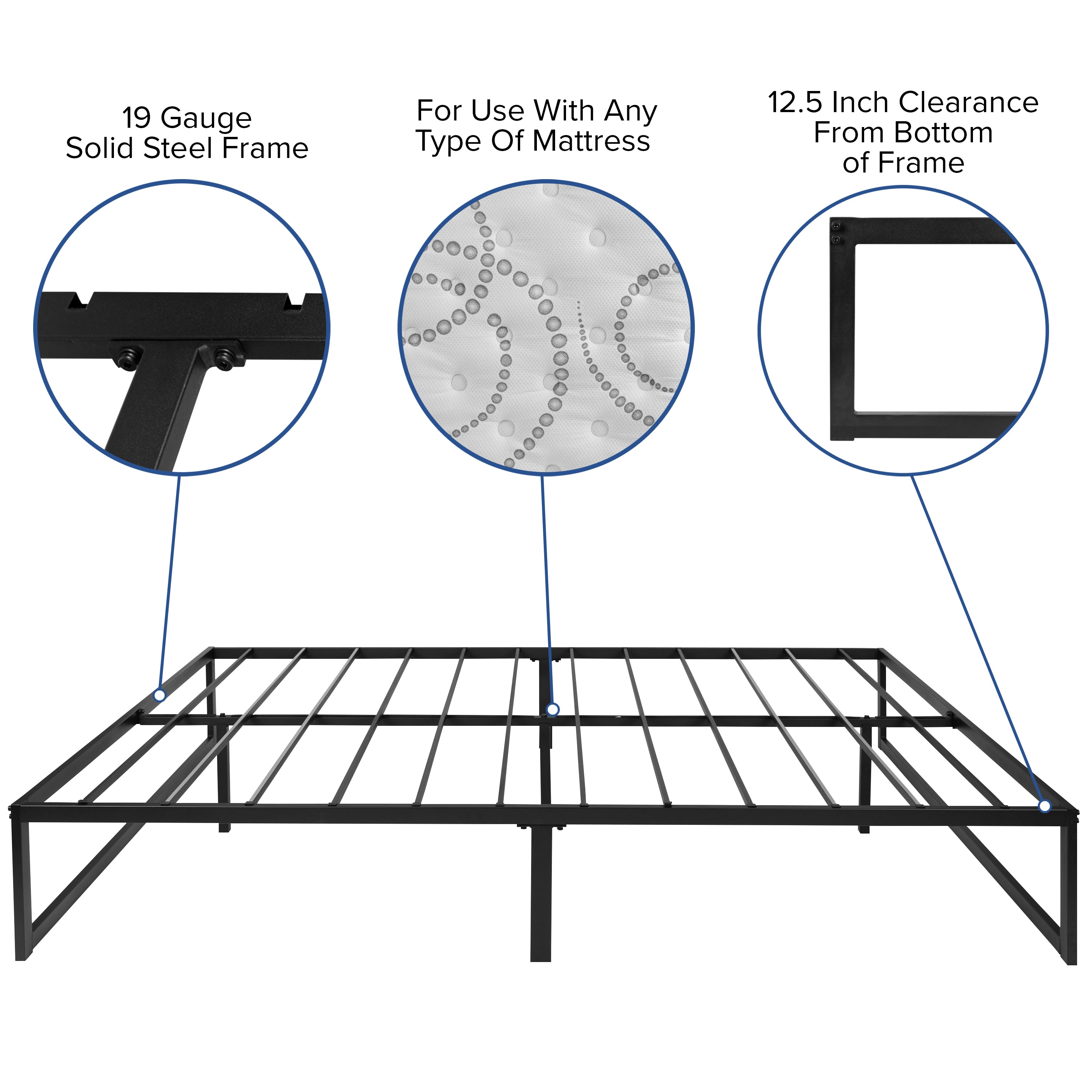 Lana 14 Inch Metal Platform Bed Frame - No Box Spring Needed with Steel Slat Support and Quick Lock Functionality (Queen)