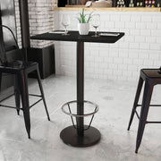 Stiles 24'' x 30'' Rectangular Black Laminate Table Top with 18'' Round Bar Height Table Base and Foot Ring