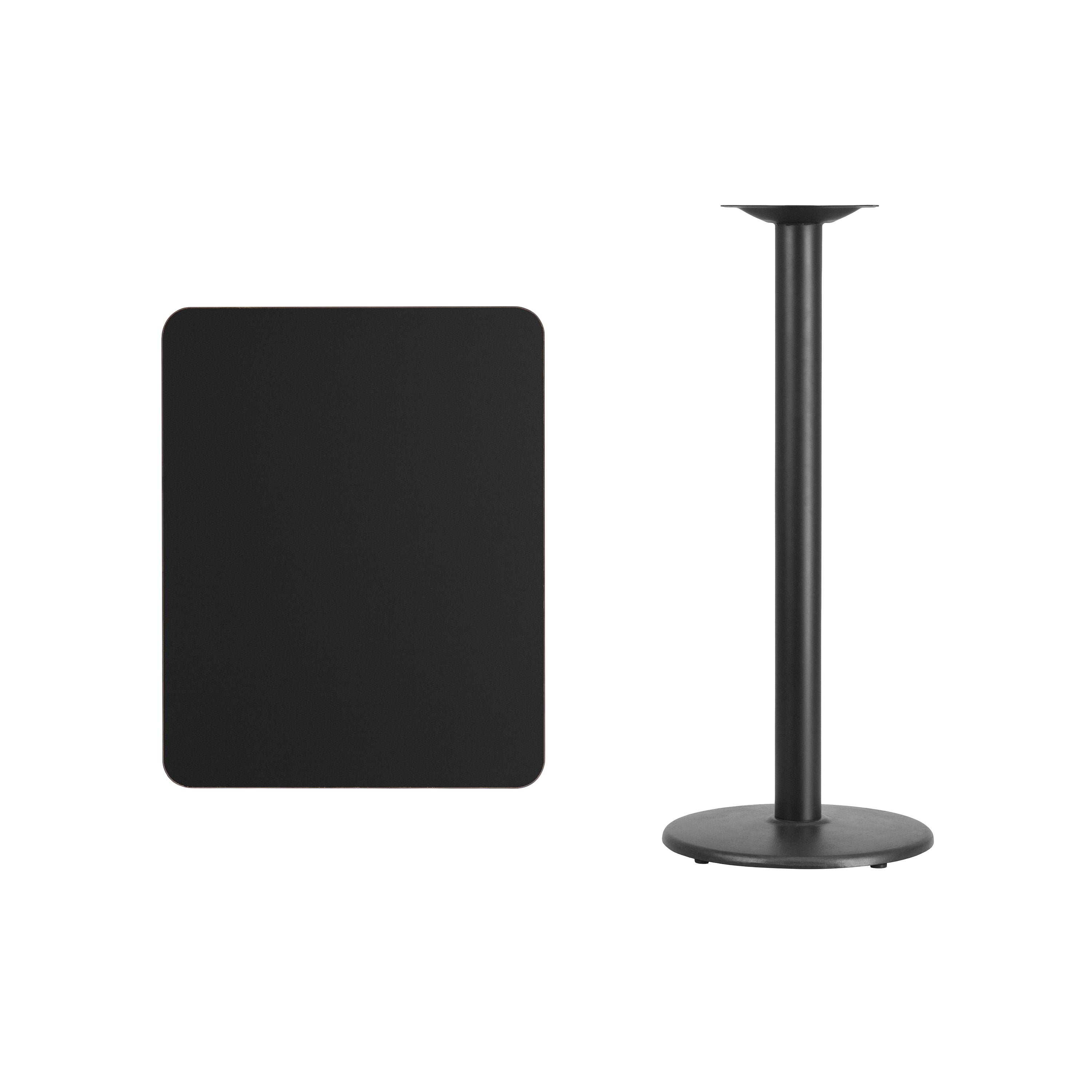 Stiles 24'' x 30'' Rectangular Black Laminate Table Top with 18'' Round Bar Height Table Base