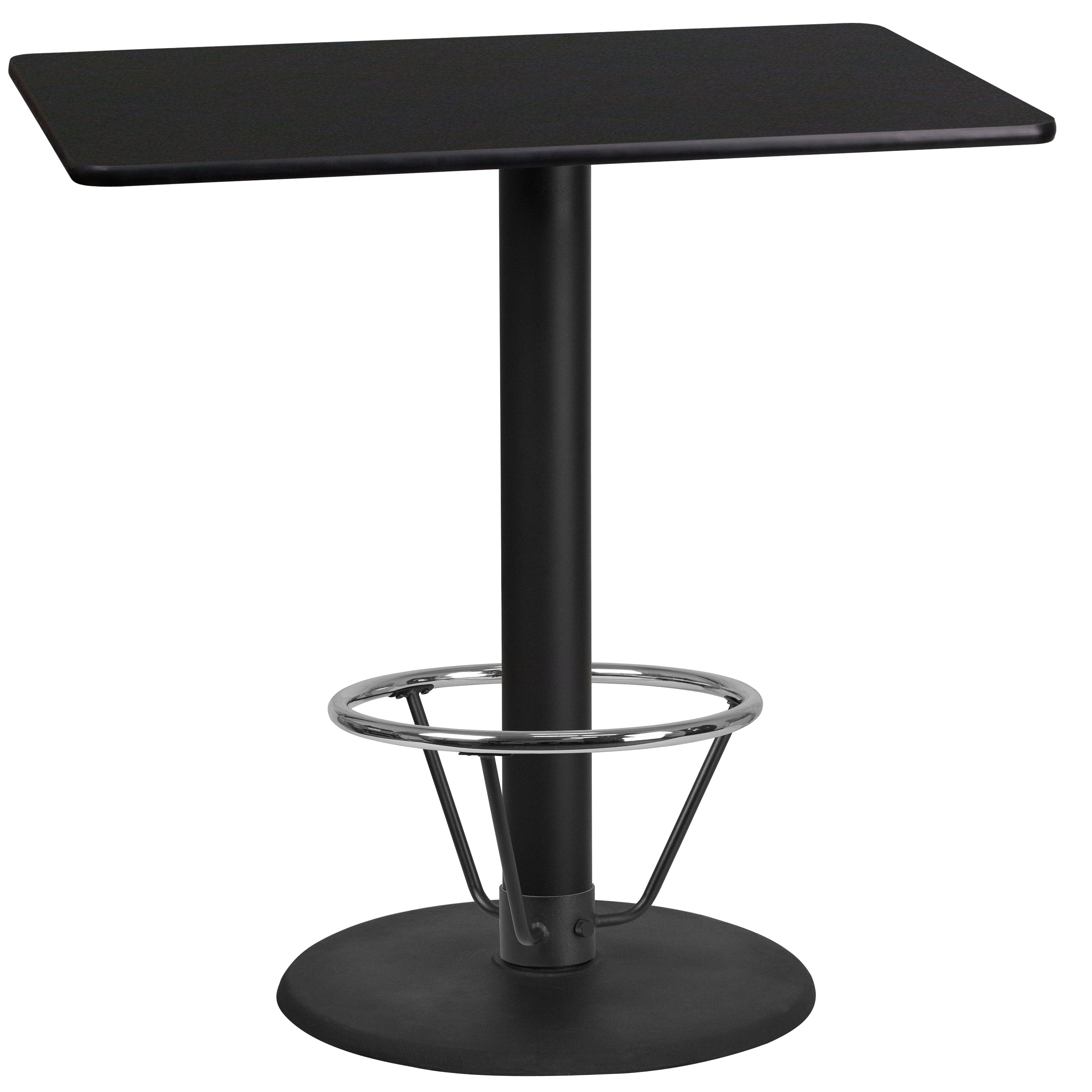 Stiles 24'' x 42'' Rectangular Black Laminate Table Top with 24'' Round Bar Height Table Base and Foot Ring