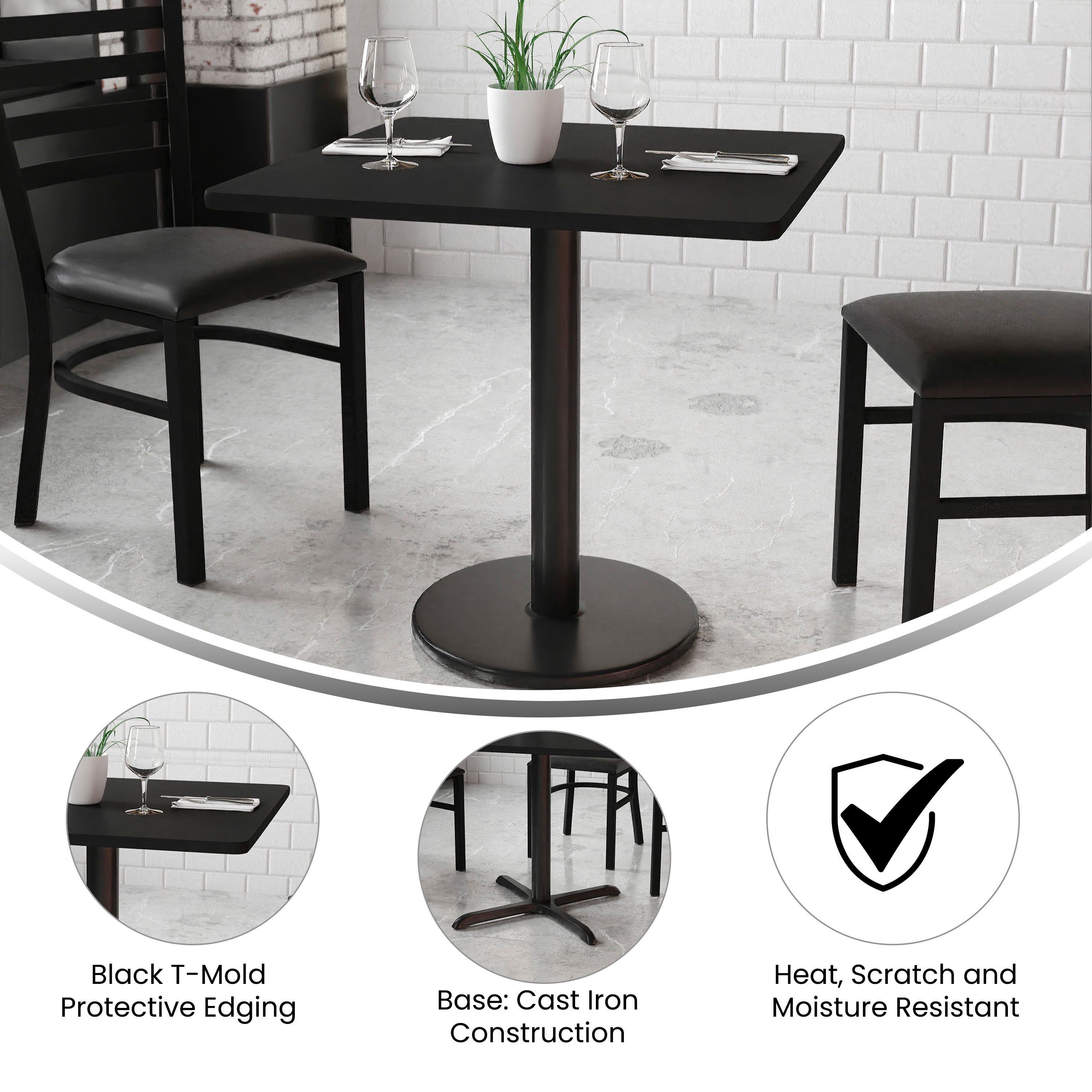 Stiles 30'' Square Black Laminate Table Top with 18'' Round Table Height Base