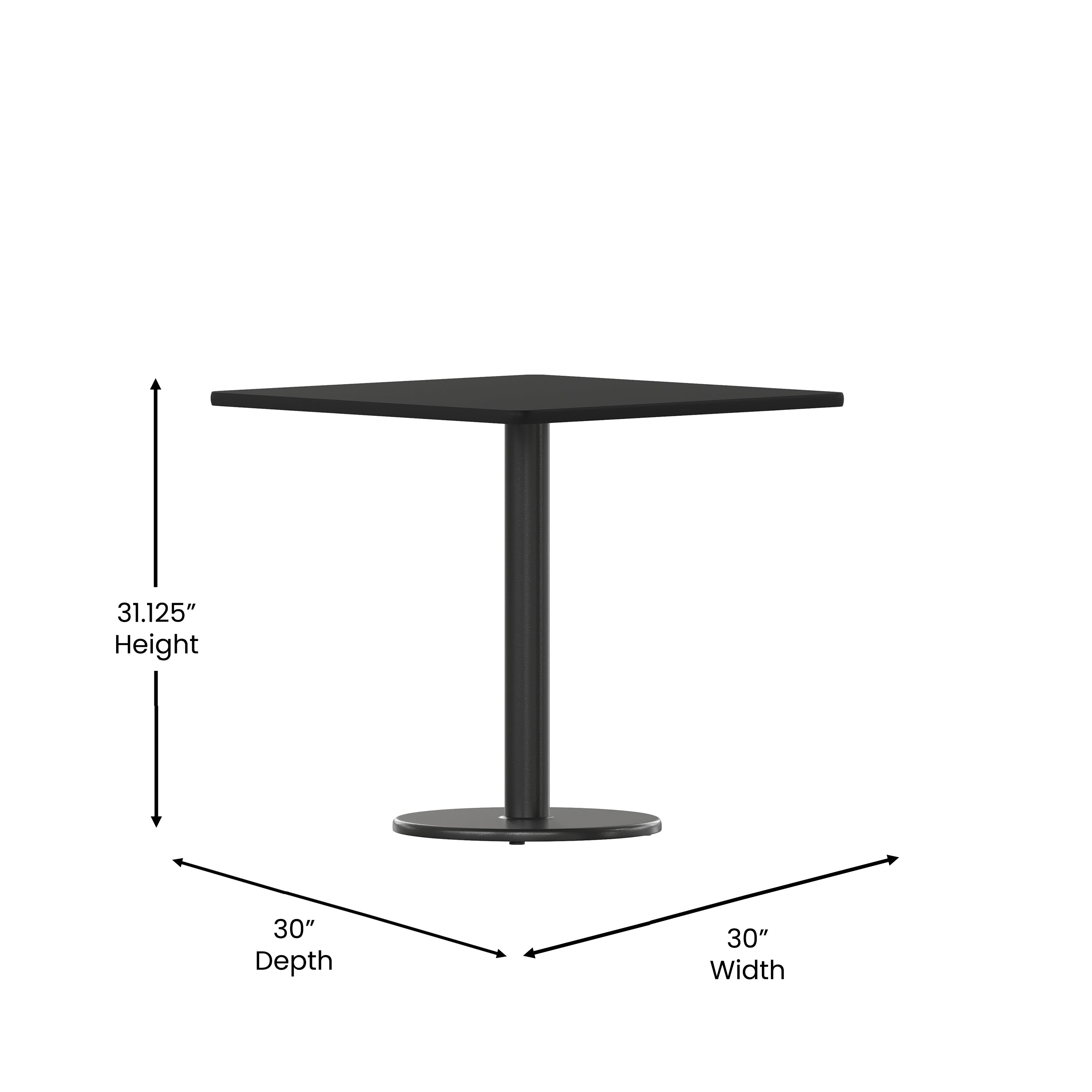 Stiles 30'' Square Black Laminate Table Top with 18'' Round Table Height Base