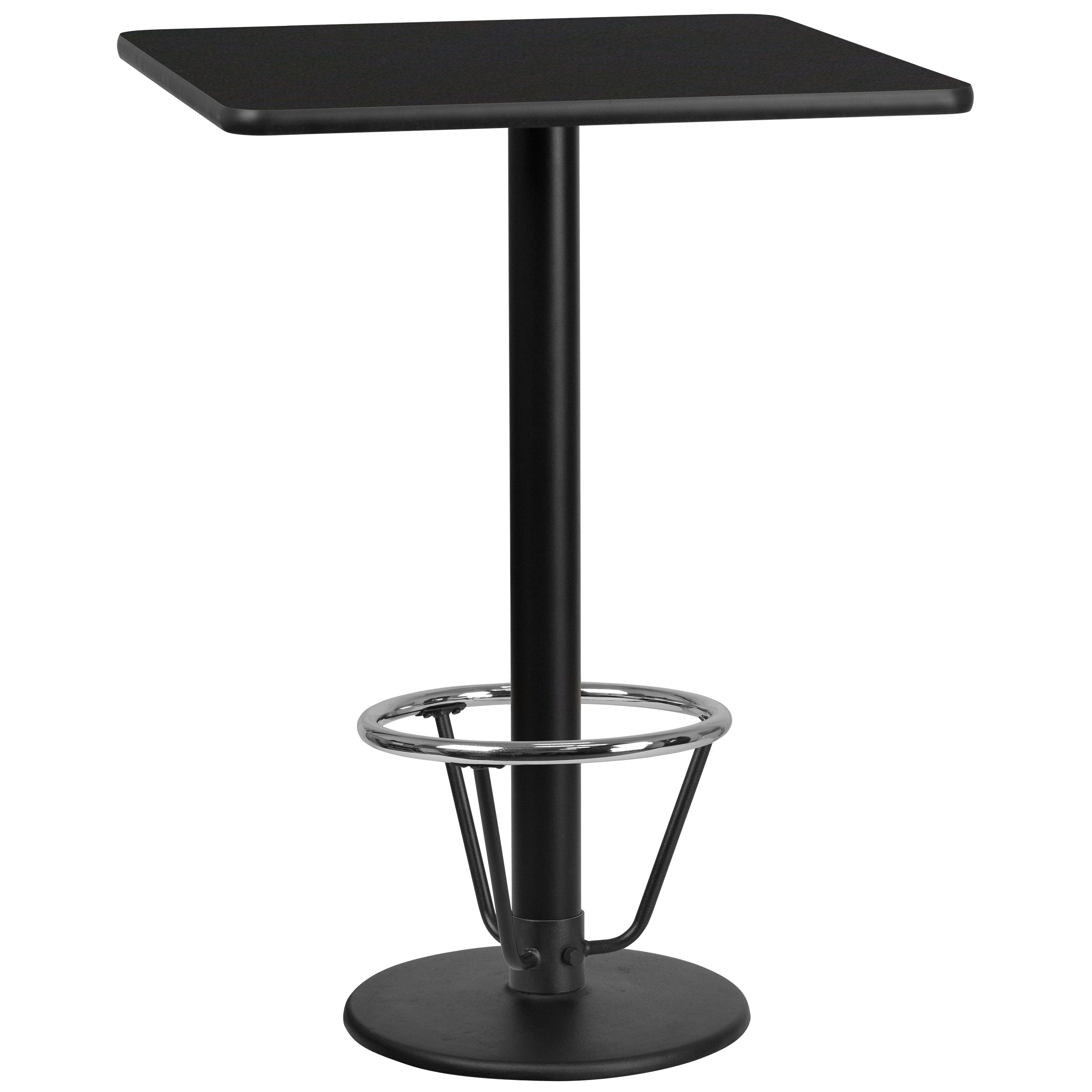 Stiles 30'' Square Black Laminate Table Top with 18'' Round Bar Height Table Base and Foot Ring