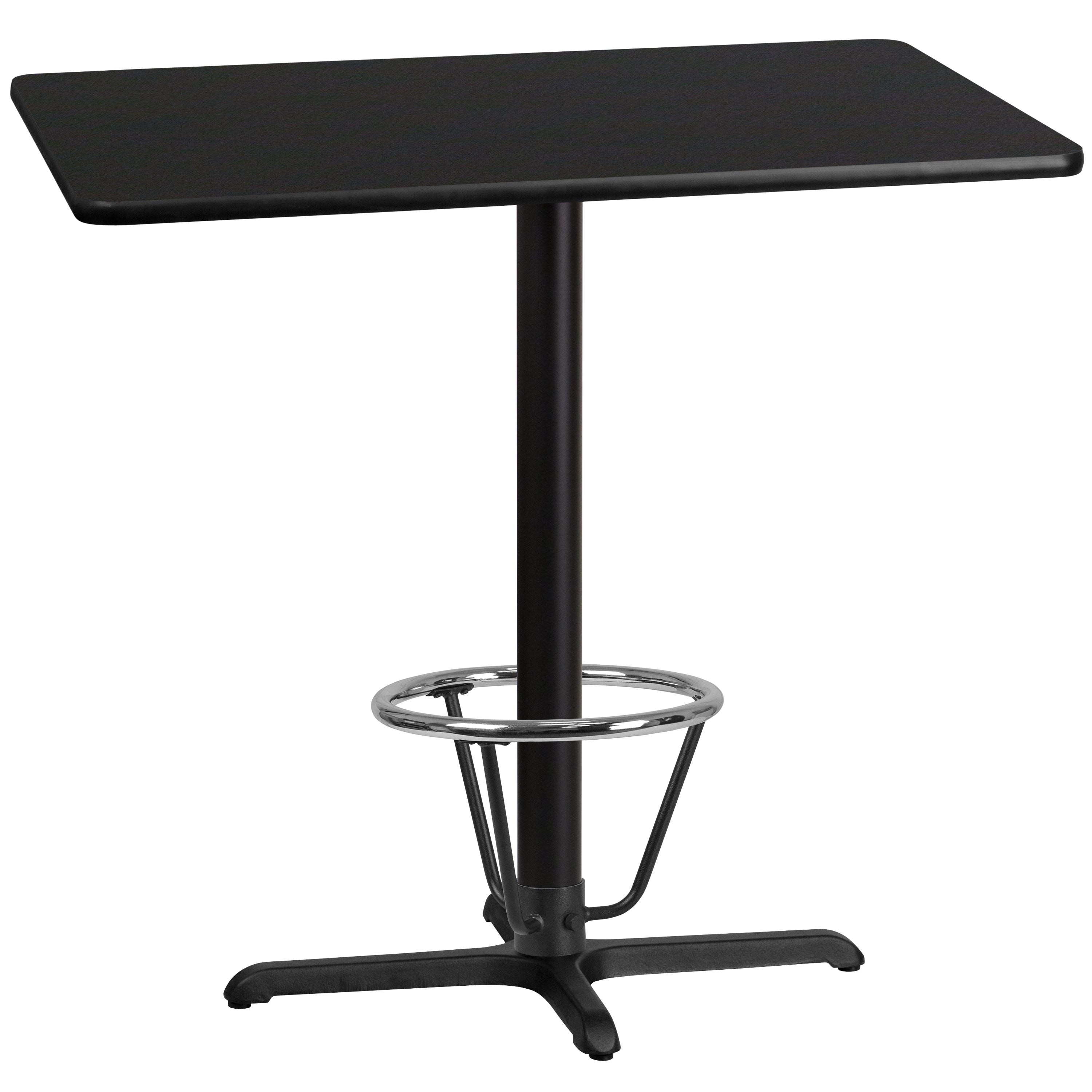 Stiles 30'' x 42'' Rectangular Black Laminate Table Top with 23.5'' x 29.5'' Bar Height Table Base and Foot Ring