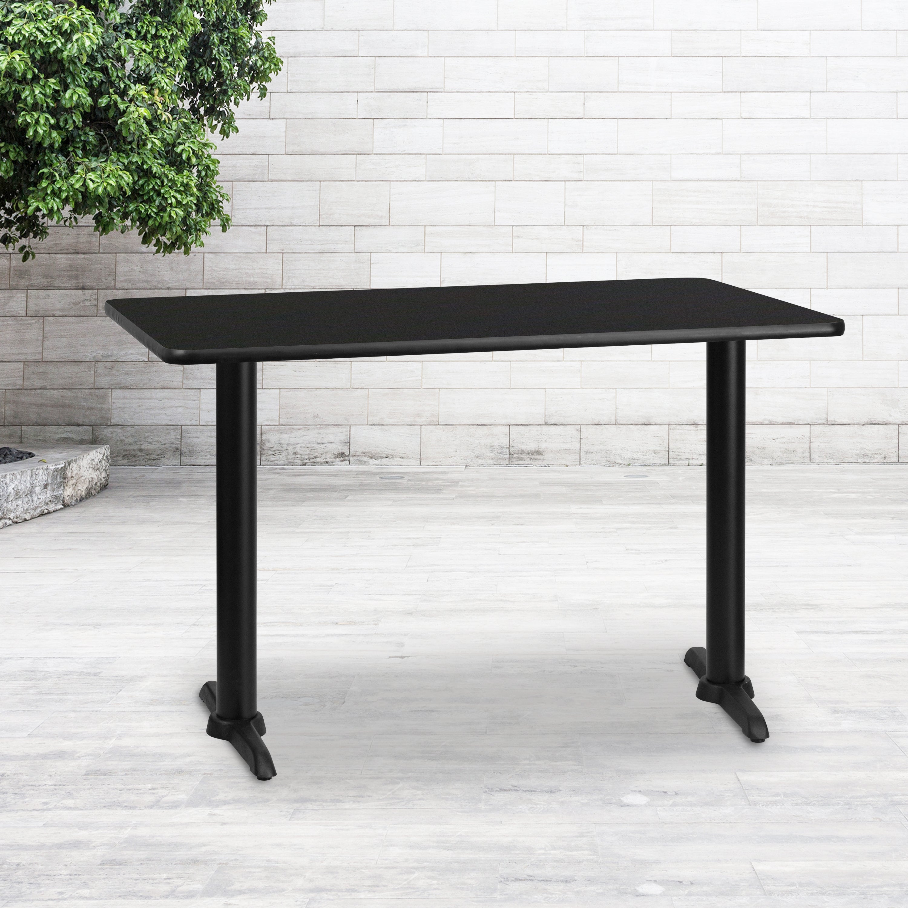 Stiles 30'' x 48'' Rectangular Black Laminate Table Top with 5'' x 22'' Table Height Bases