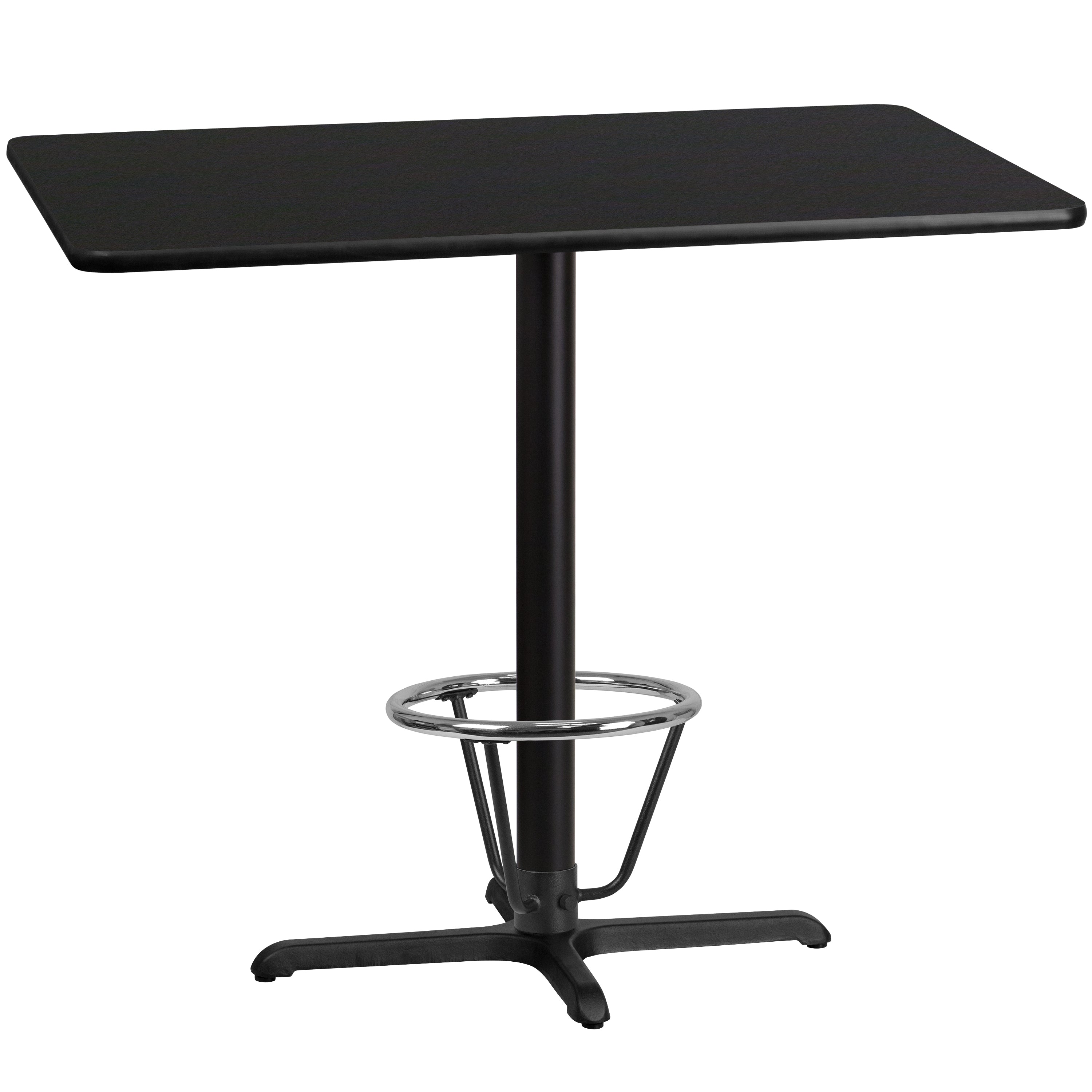 Stiles 30'' x 48'' Rectangular Black Laminate Table Top with 23.5'' x 29.5'' Bar Height Table Base and Foot Ring