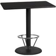 Stiles 30'' x 48'' Rectangular Black Laminate Table Top with 24'' Round Bar Height Table Base and Foot Ring