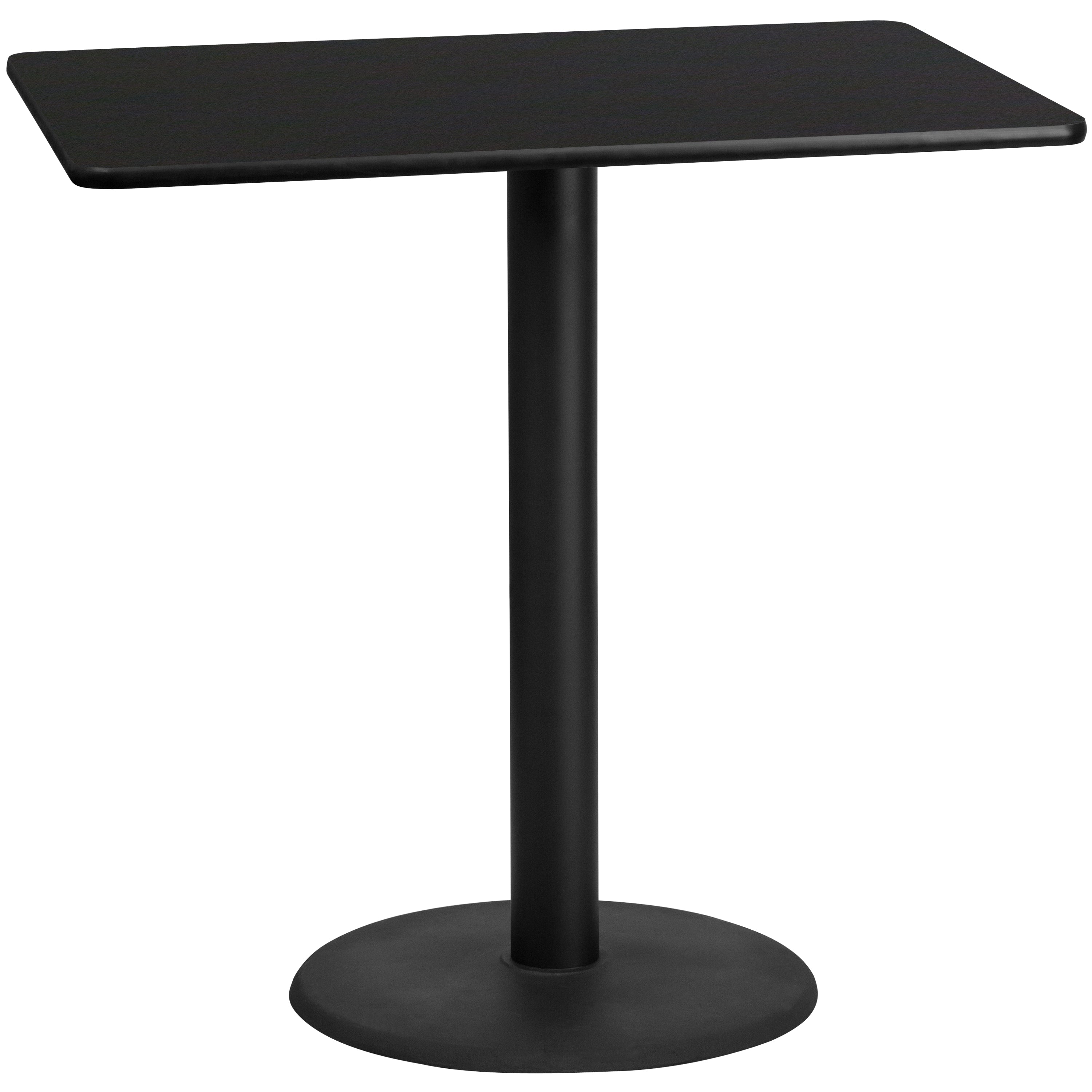 Stiles 30'' x 48'' Rectangular Black Laminate Table Top with 24'' Round Bar Height Table Base