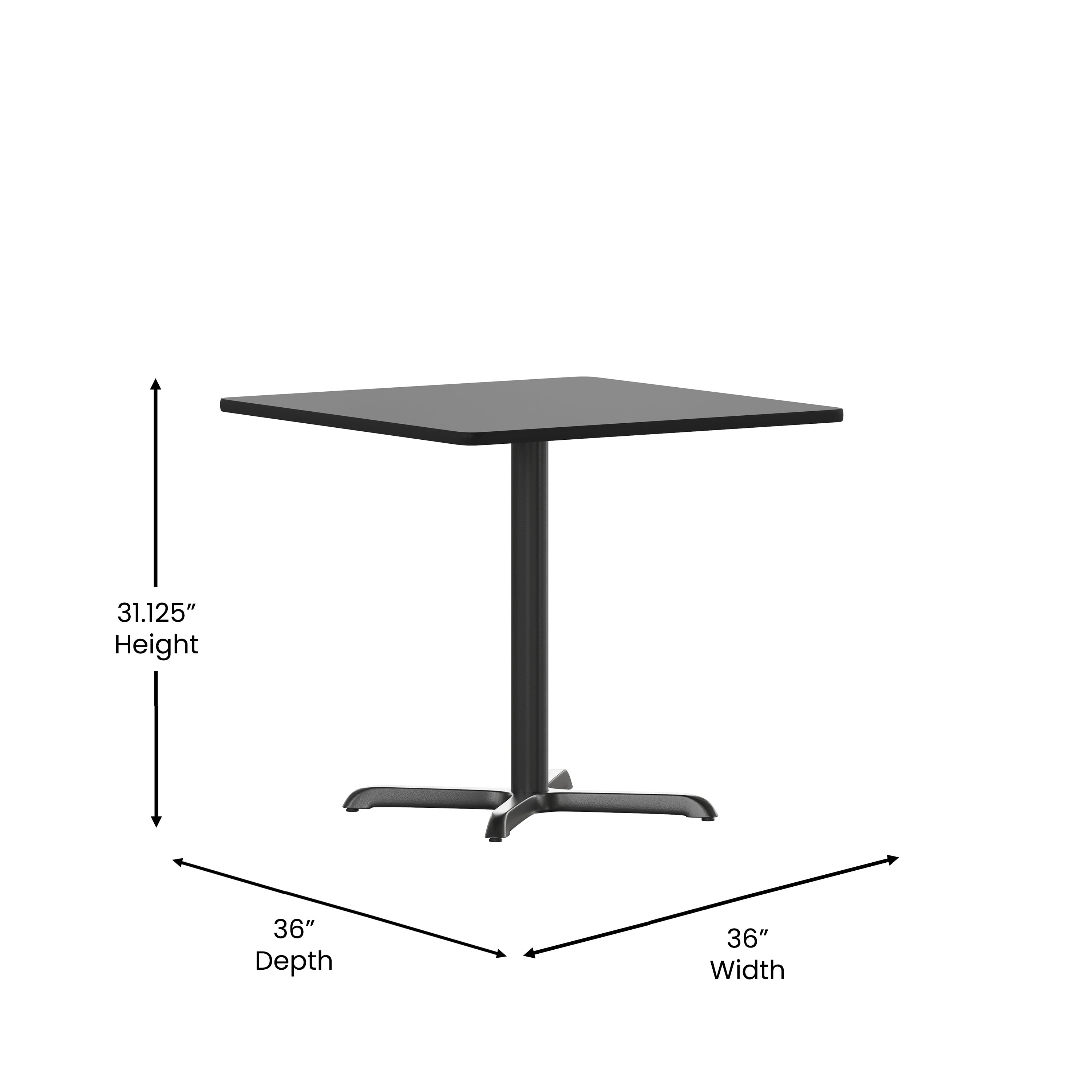 Carlton 36'' Square Black Laminate Table Set with X-Base and 4 Ladder Back Metal Chairs - Black Vinyl Seat