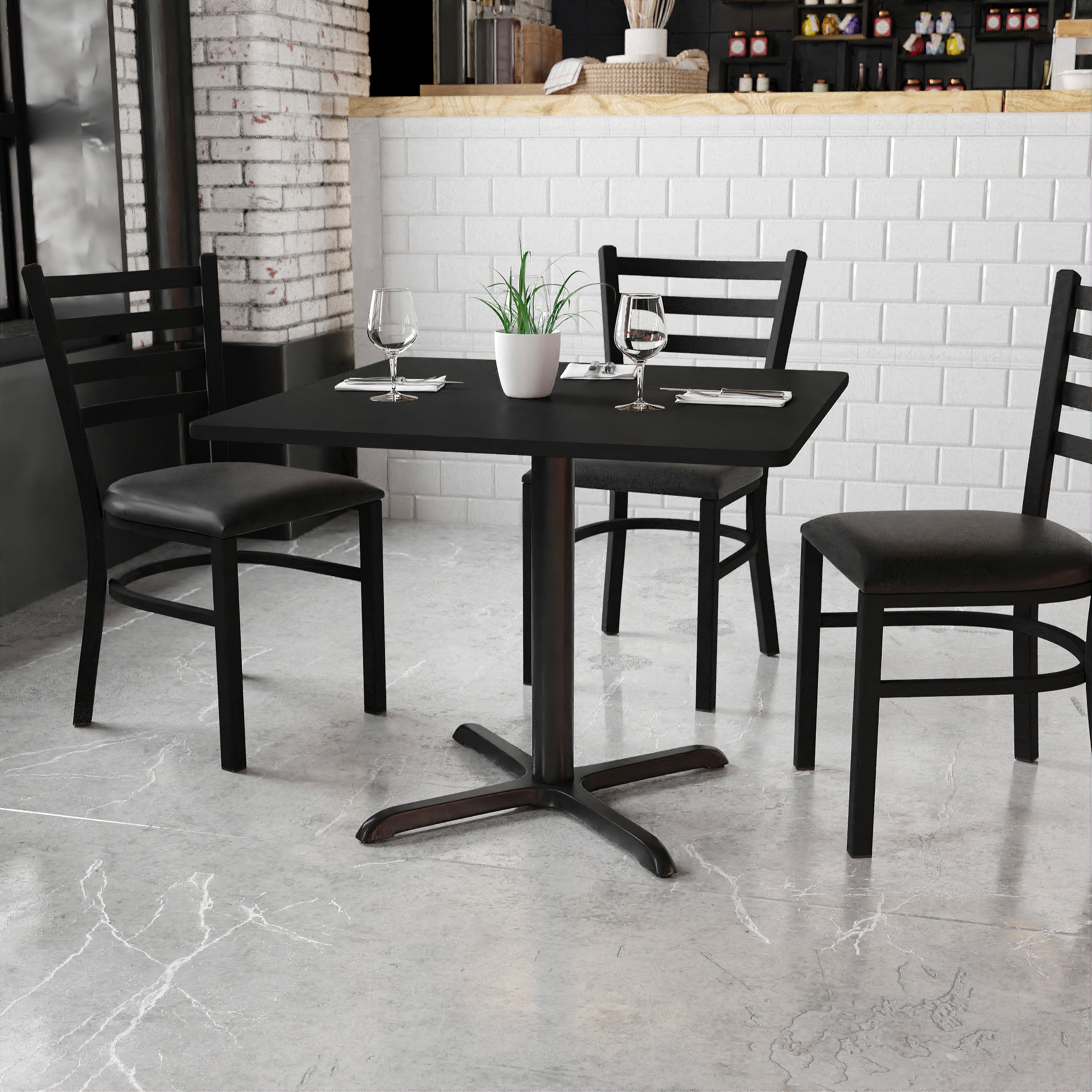 Stiles 36'' Square Black Laminate Table Top with 30'' x 30'' Table Height Base