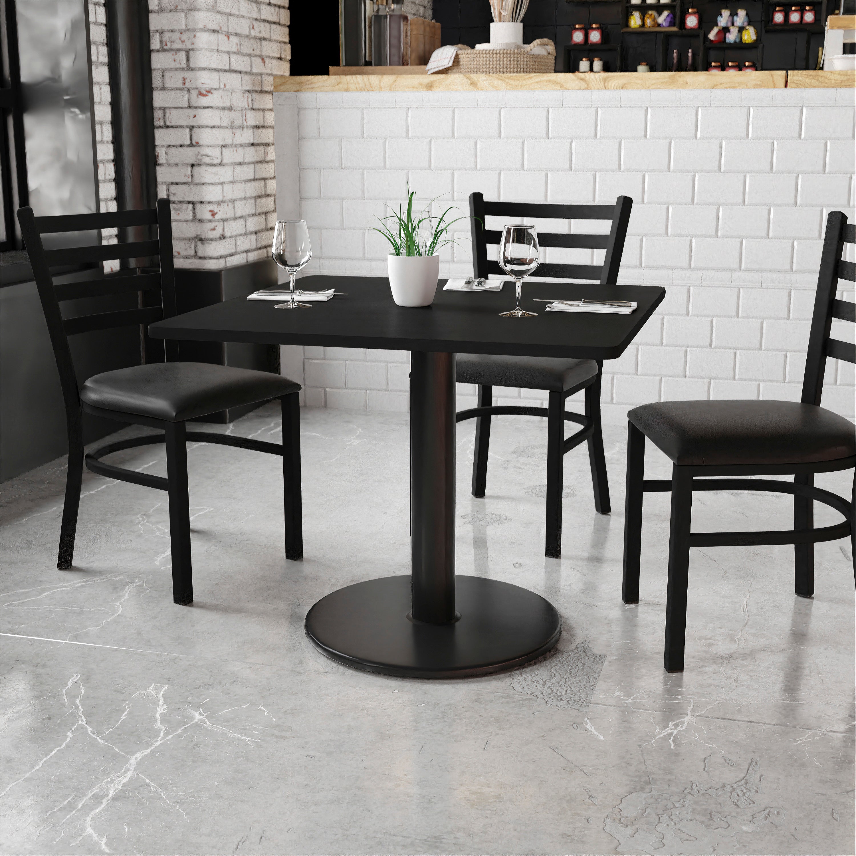 Stiles 36'' Square Black Laminate Table Top with 24'' Round Table Height Base