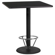 Stiles 36'' Square Black Laminate Table Top with 24'' Round Bar Height Table Base and Foot Ring