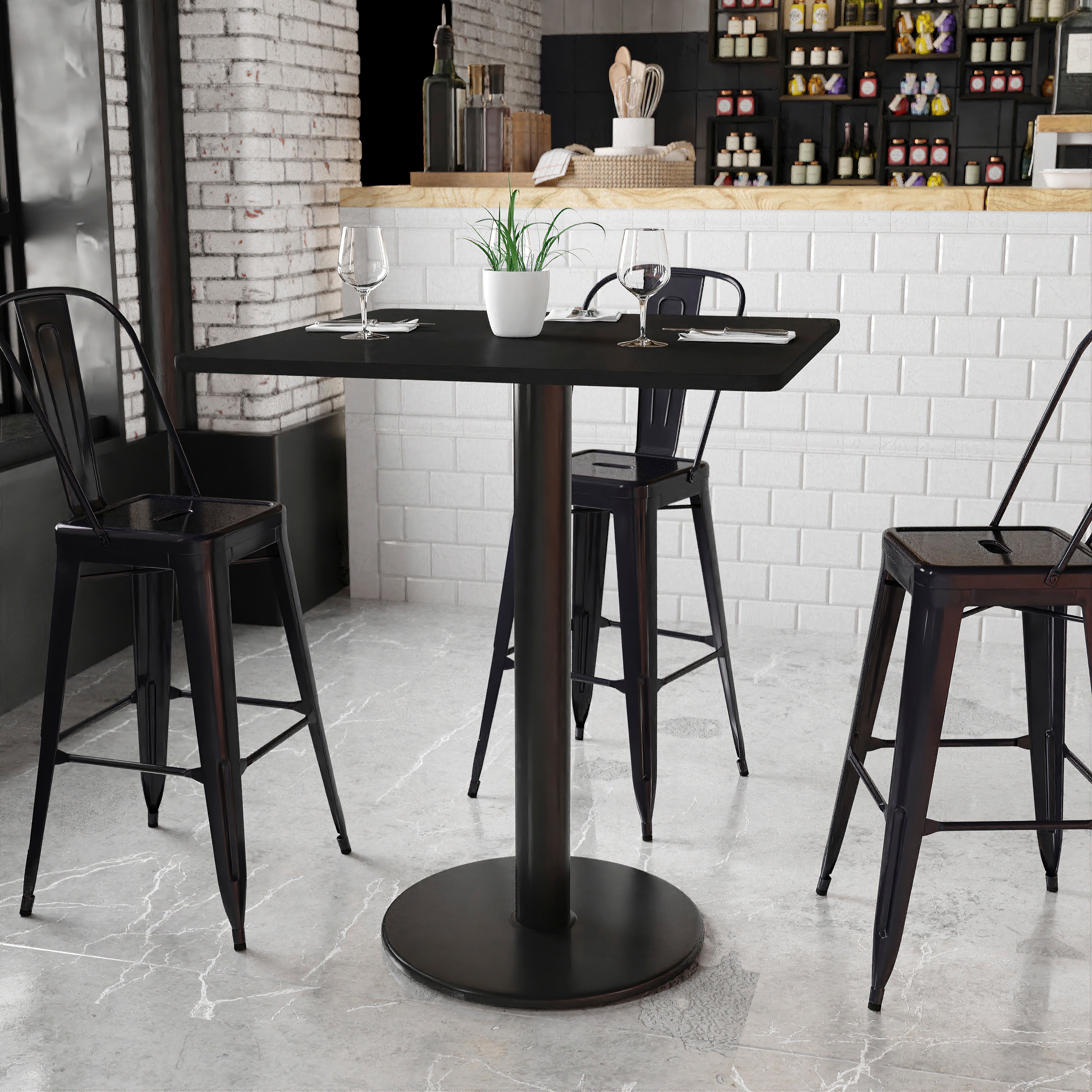 Stiles 36'' Square Black Laminate Table Top with 24'' Round Bar Height Table Base