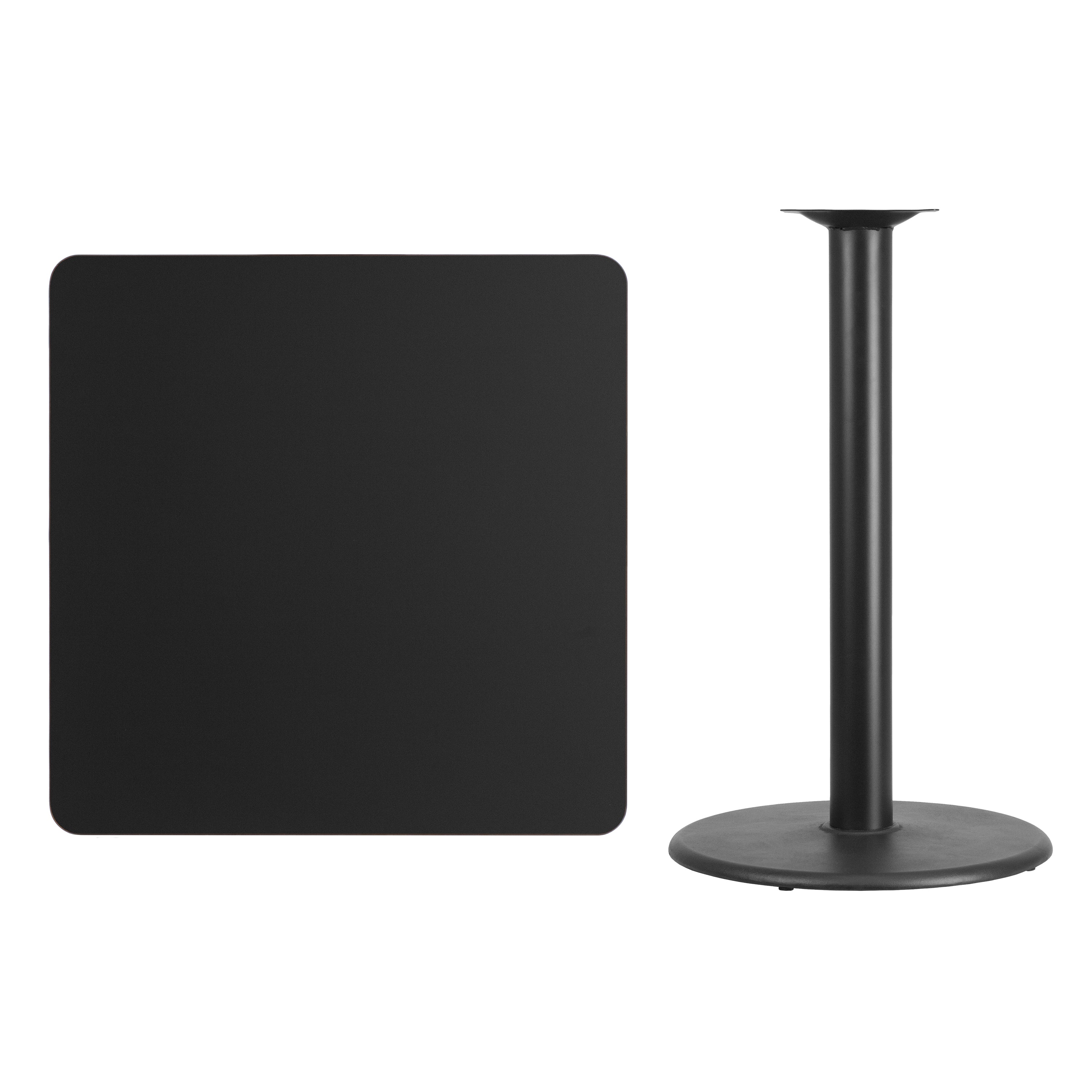 Stiles 36'' Square Black Laminate Table Top with 24'' Round Bar Height Table Base