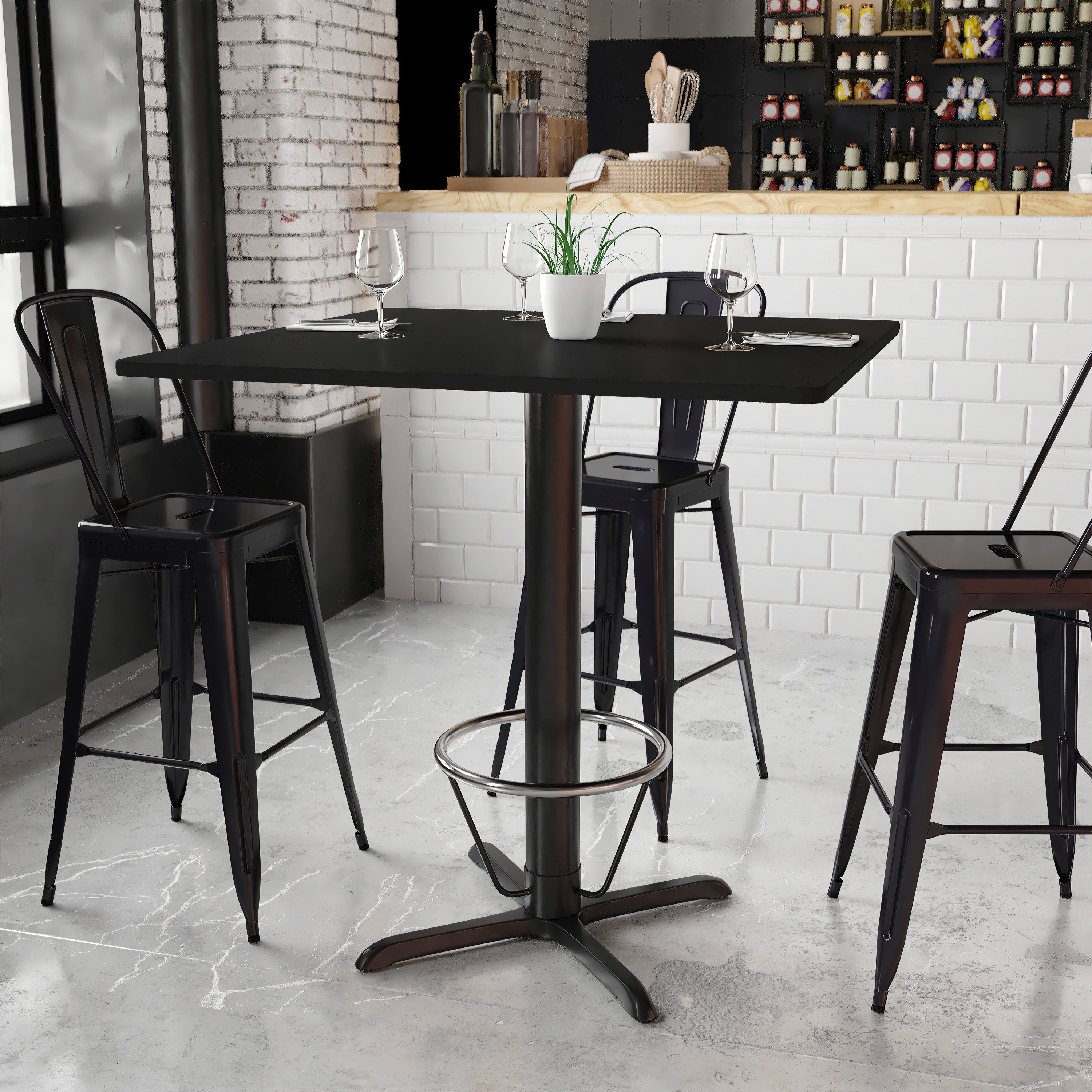 Stiles 42'' Square Black Laminate Table Top with 33'' x 33'' Bar Height Table Base and Foot Ring