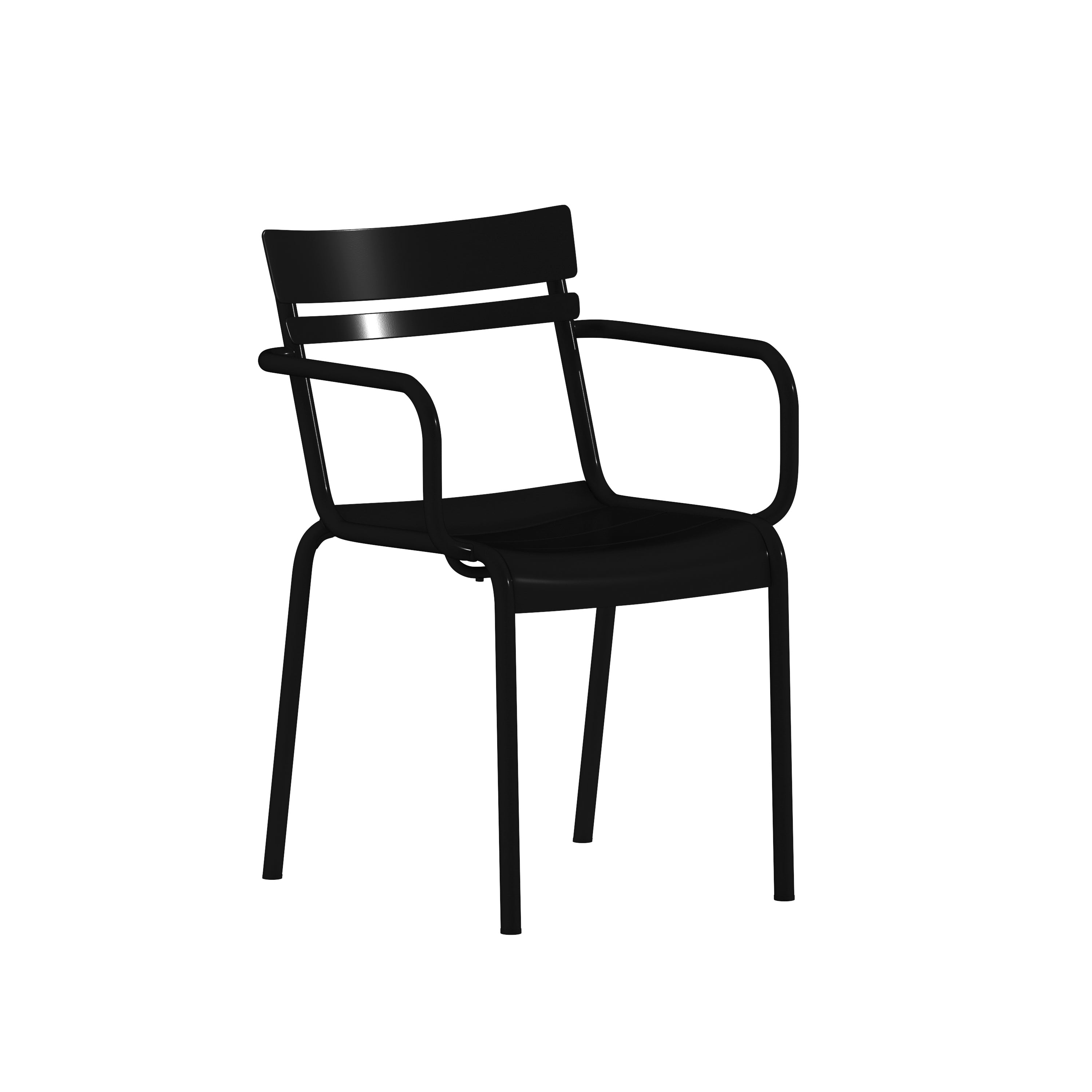 Nash Commercial Grade Black Steel Indoor-Outdoor Stackable Chair with 2 Slats and Arms