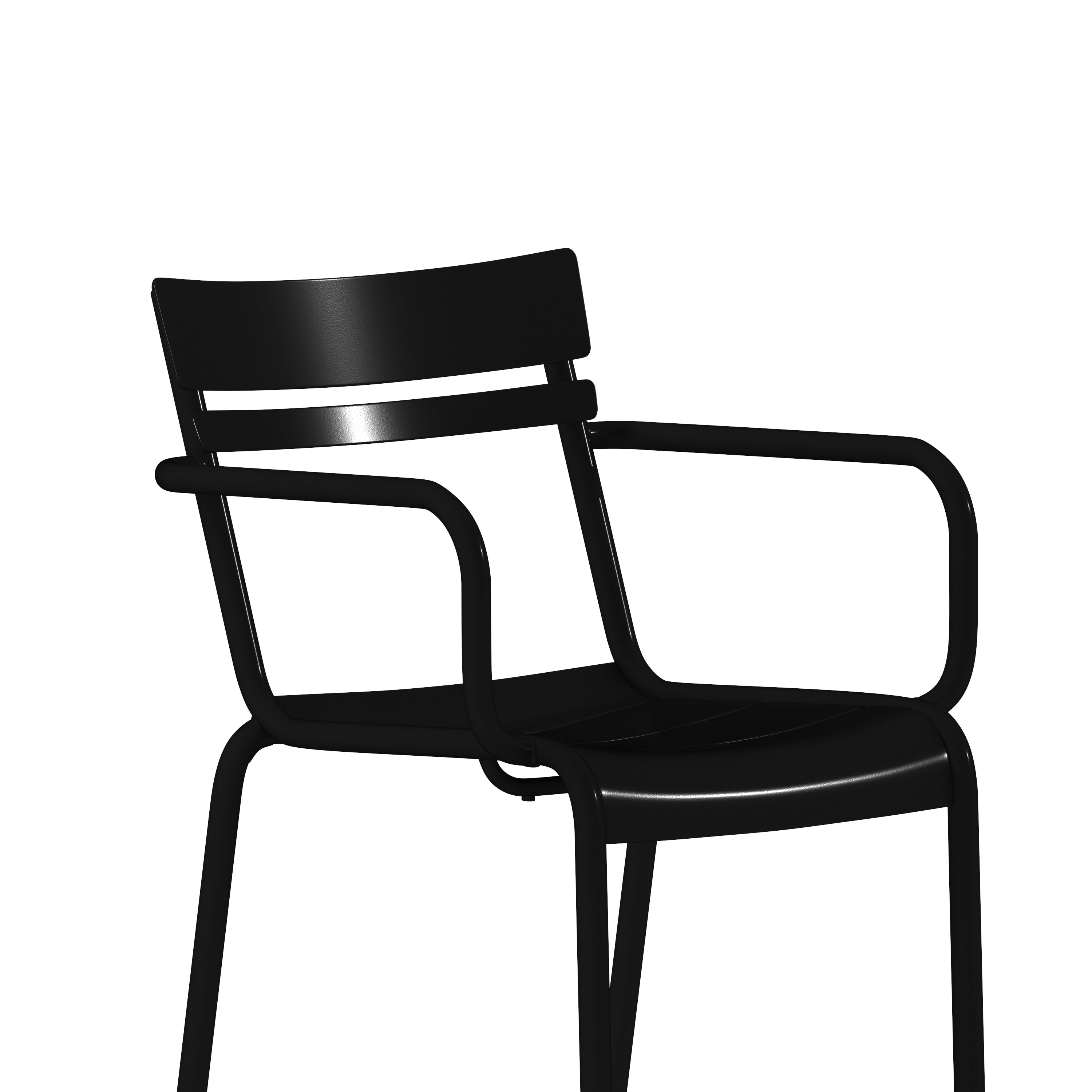 Nash Commercial Grade Black Steel Indoor-Outdoor Stackable Chair with 2 Slats and Arms
