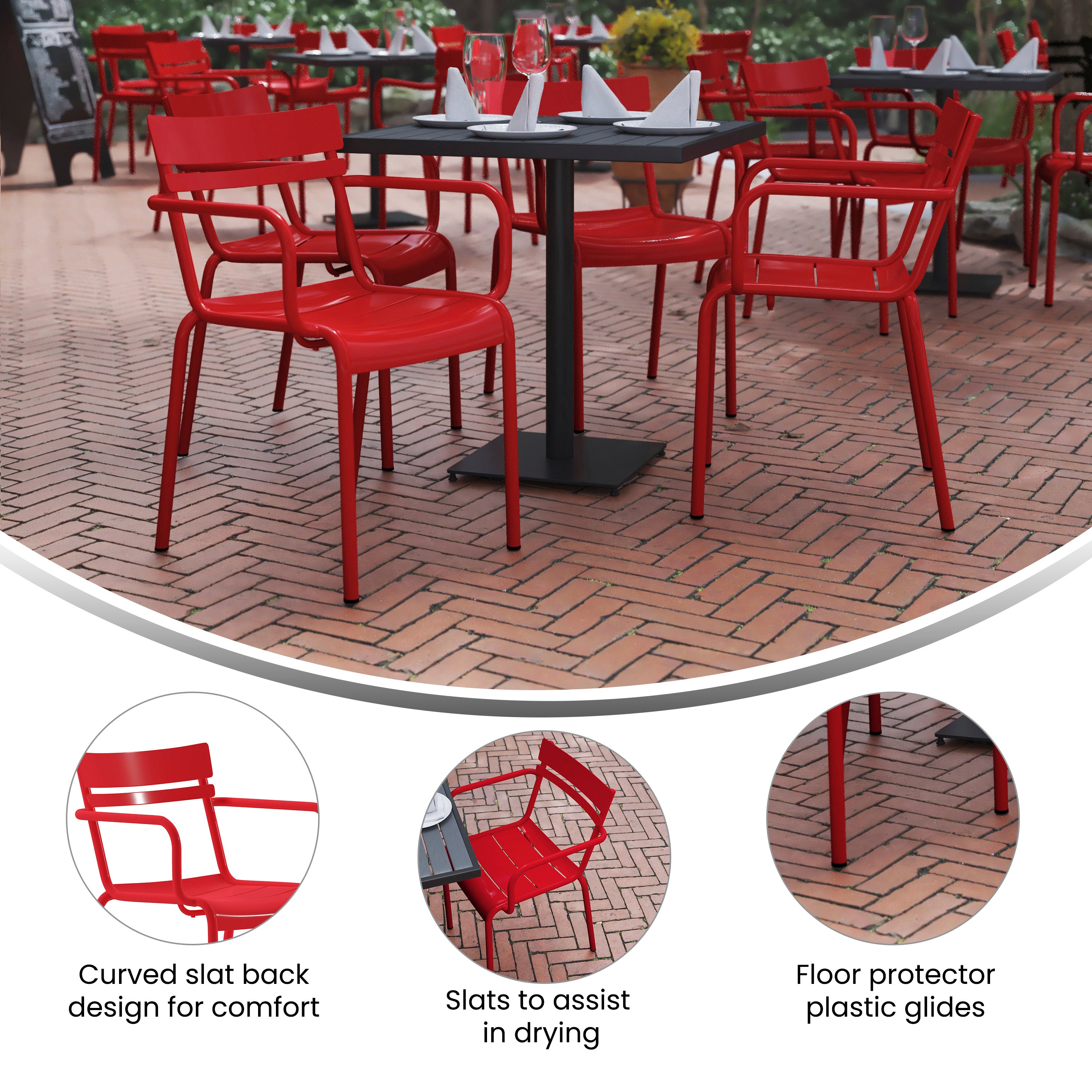 Nash Commercial Grade Red Steel Indoor-Outdoor Stackable Chair with 2 Slats and Arms