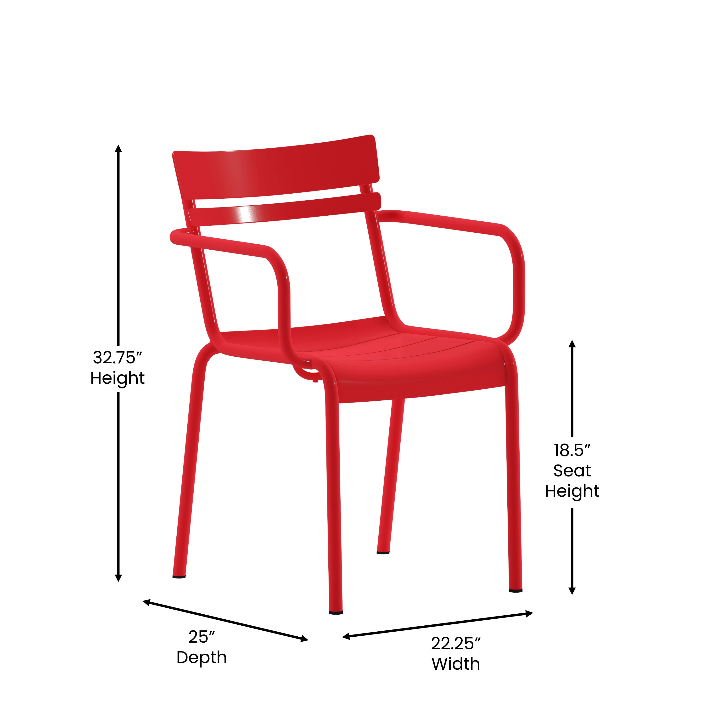 Nash Commercial Grade Red Steel Indoor-Outdoor Stackable Chair with 2 Slats and Arms