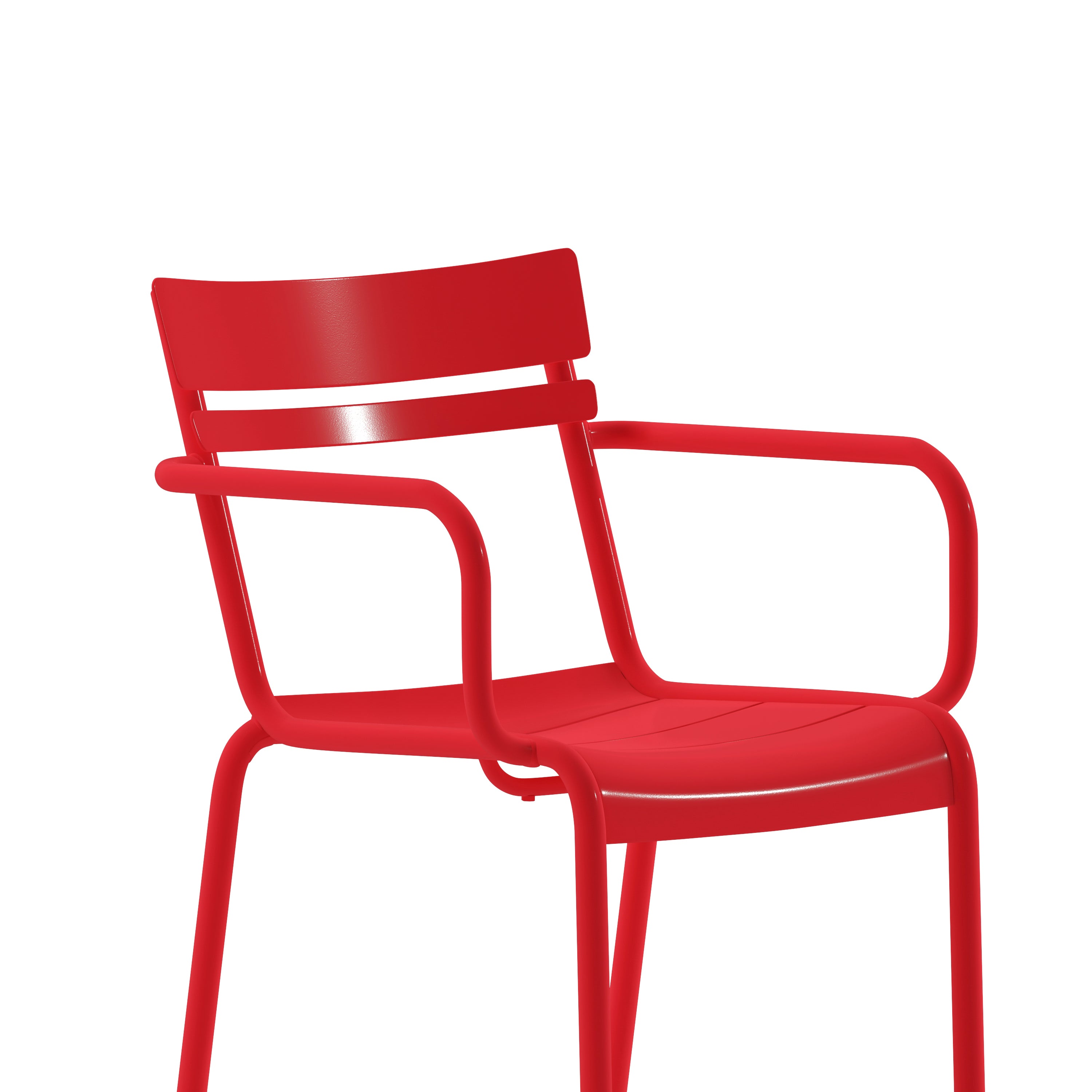 Nash Commercial Grade Red Steel Indoor-Outdoor Stackable Chair with 2 Slats and Arms