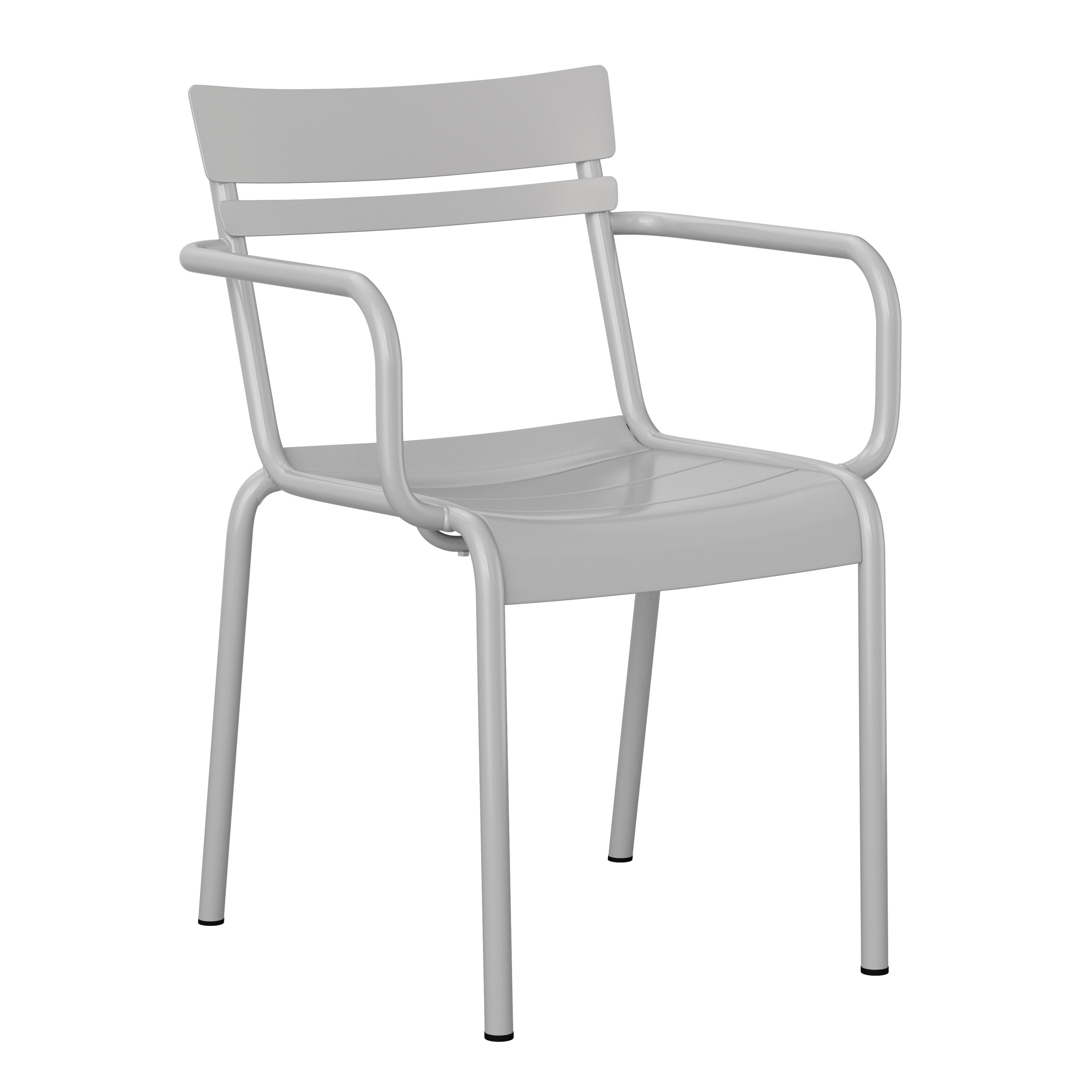 Nash Commercial Grade Silver Steel Indoor-Outdoor Stackable Chair with 2 Slats and Arms