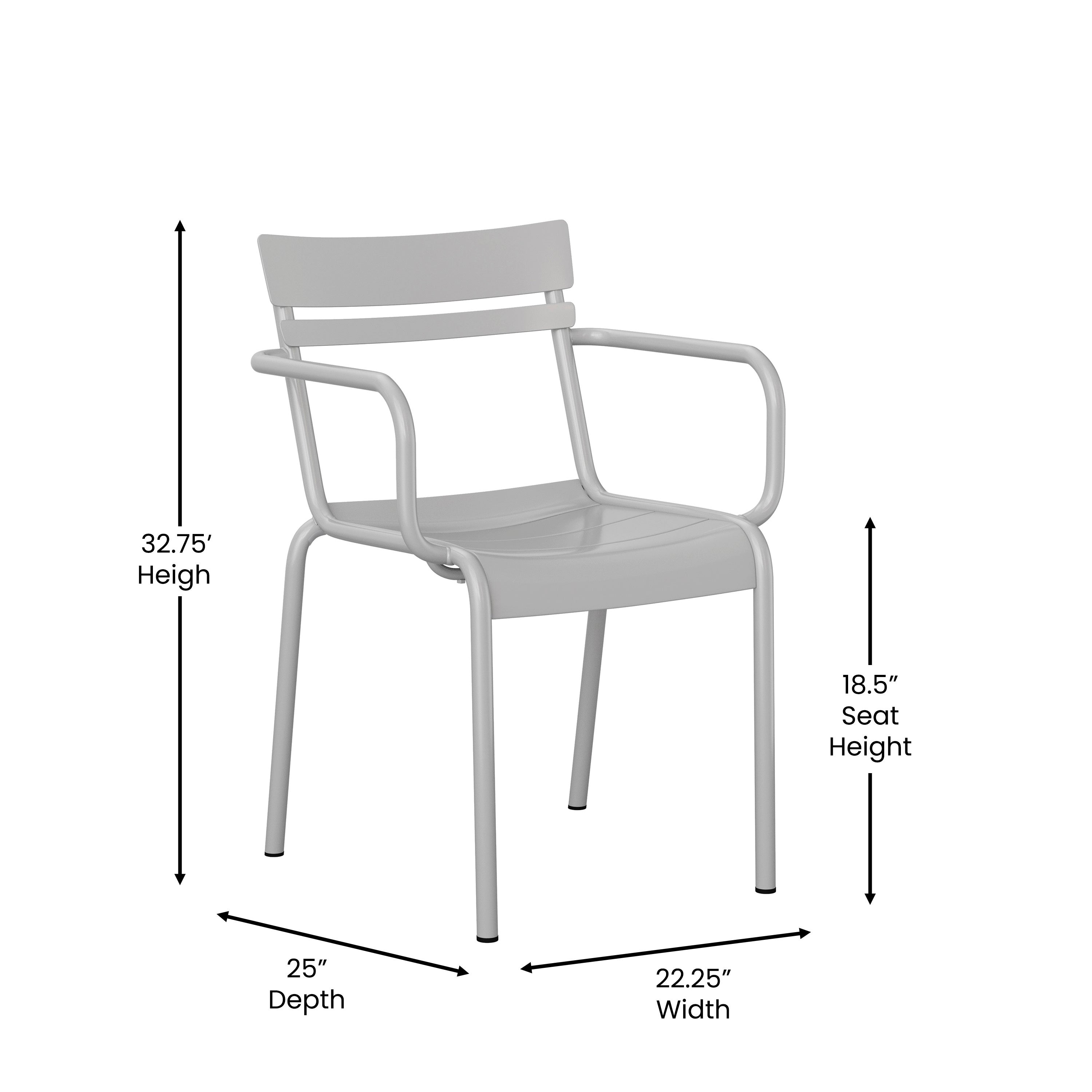 Nash Commercial Grade Silver Steel Indoor-Outdoor Stackable Chair with 2 Slats and Arms