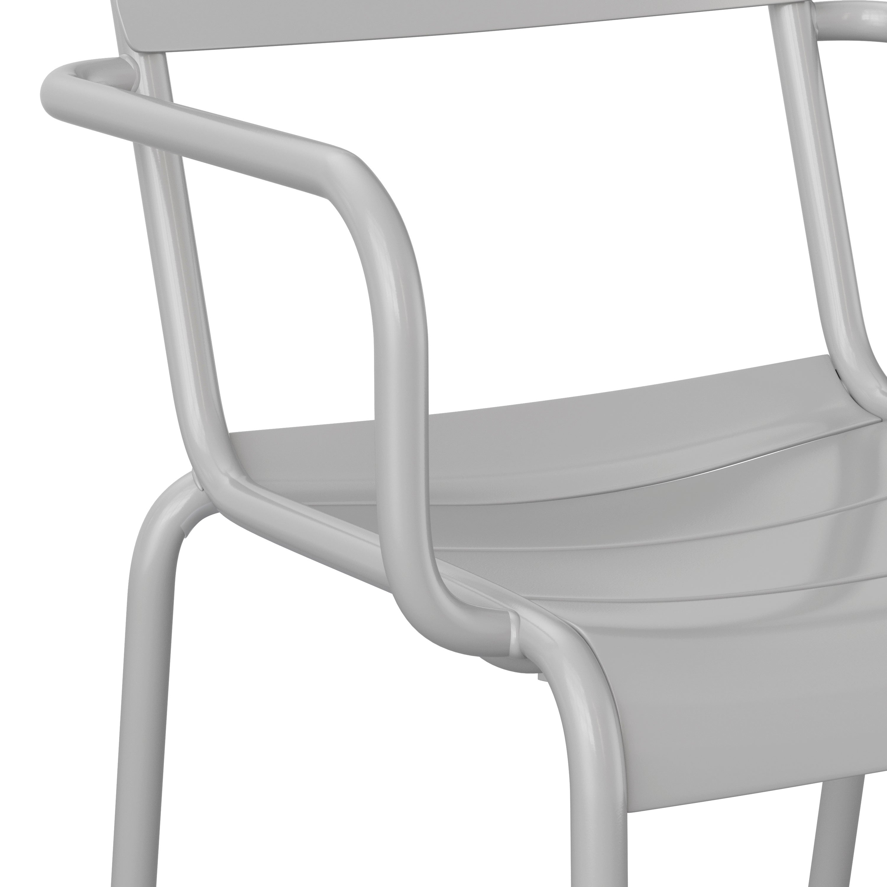 Nash Commercial Grade Silver Steel Indoor-Outdoor Stackable Chair with 2 Slats and Arms