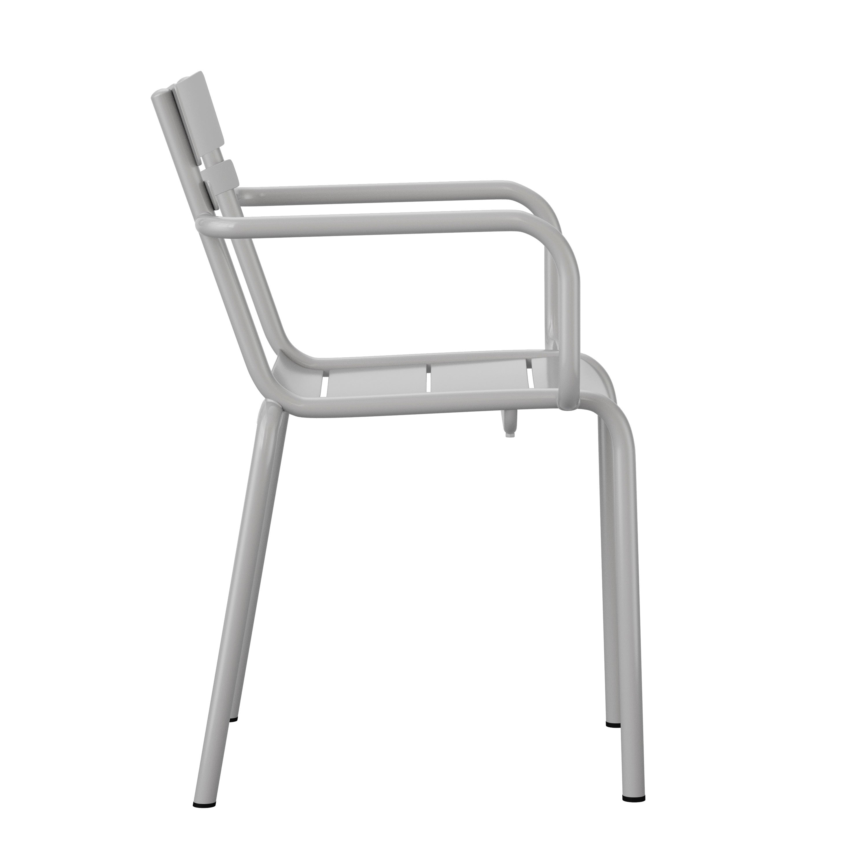 Nash Commercial Grade Silver Steel Indoor-Outdoor Stackable Chair with 2 Slats and Arms