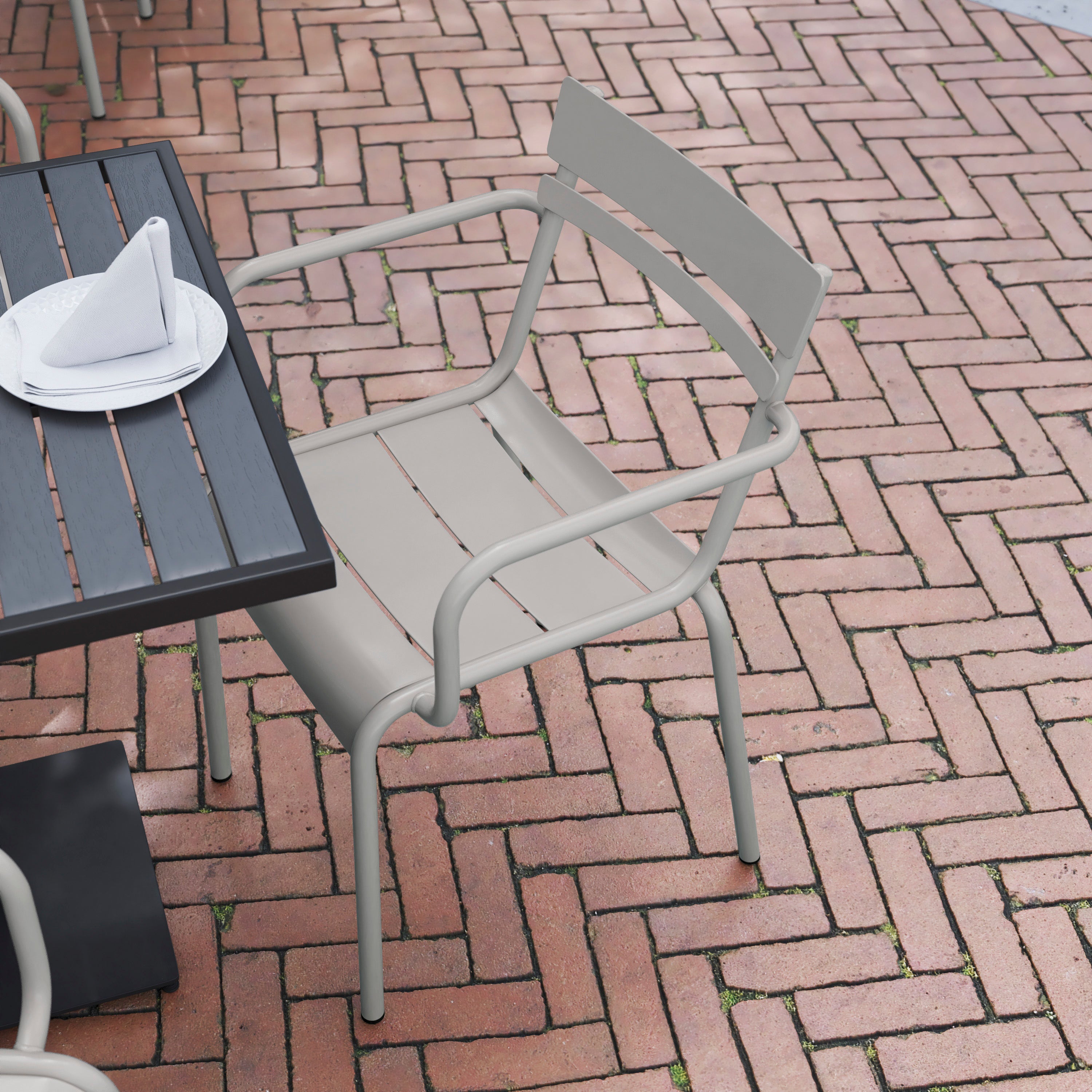 Nash Commercial Grade Silver Steel Indoor-Outdoor Stackable Chair with 2 Slats and Arms